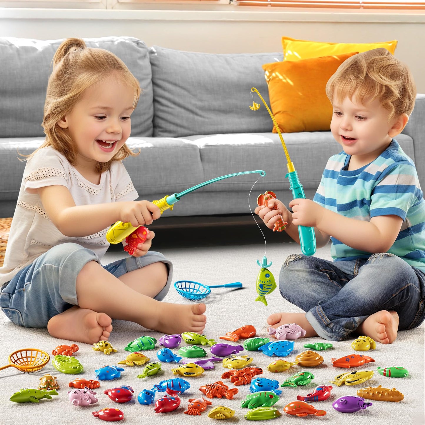 JUKUDAHU Magnet Fishing Game for Kids 3 4 5 6 7 8 Years Old - Pool Bath Toys for Toddlers, Pole Rod Net, Floating Fish Toys, Outdoor Party Toys for Boys Girls Kids Age 3-8 8-12 Year Old