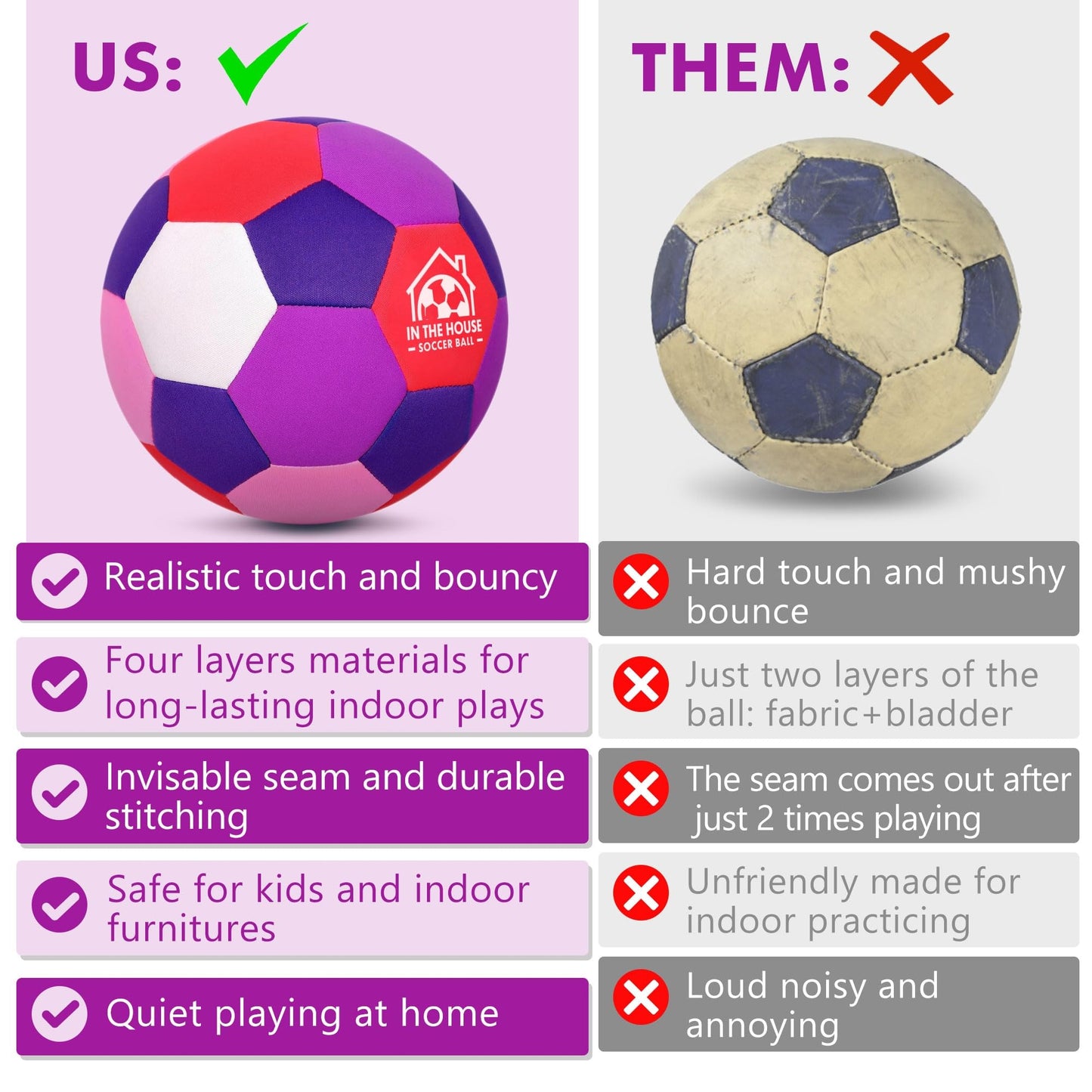 Soft Indoor Soccer Balls Size 4 - Kids Soccer Ball for Inside House and Yard - Fun Soccer Gifts for Kids Boys Girls Dribble Juggling Skills Practicing Birthday Easter Christmas (Pink, Size 4)