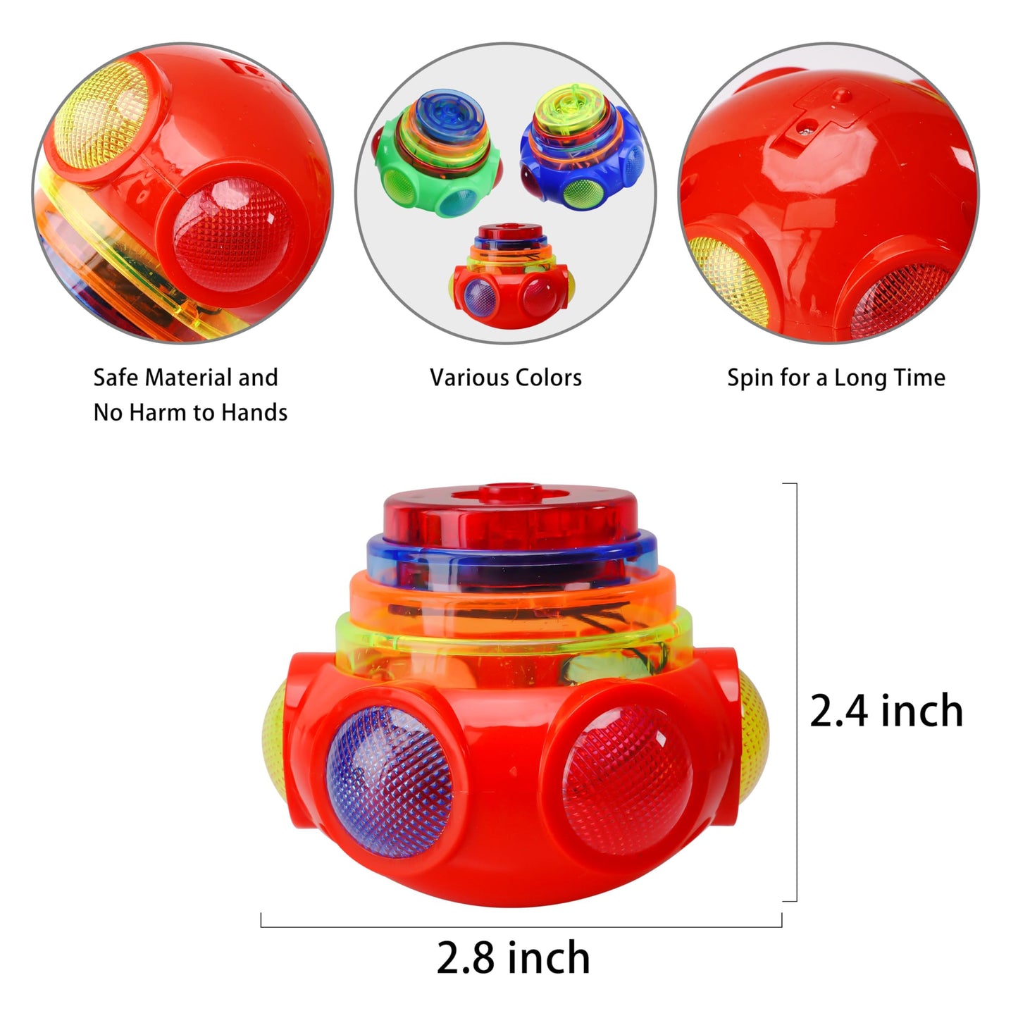 PROLOSO 12 Pack Led Spinning Tops Peg Top Light Up Music Spin Toys Glow in the Dark Party Supplies Gift Multicolored