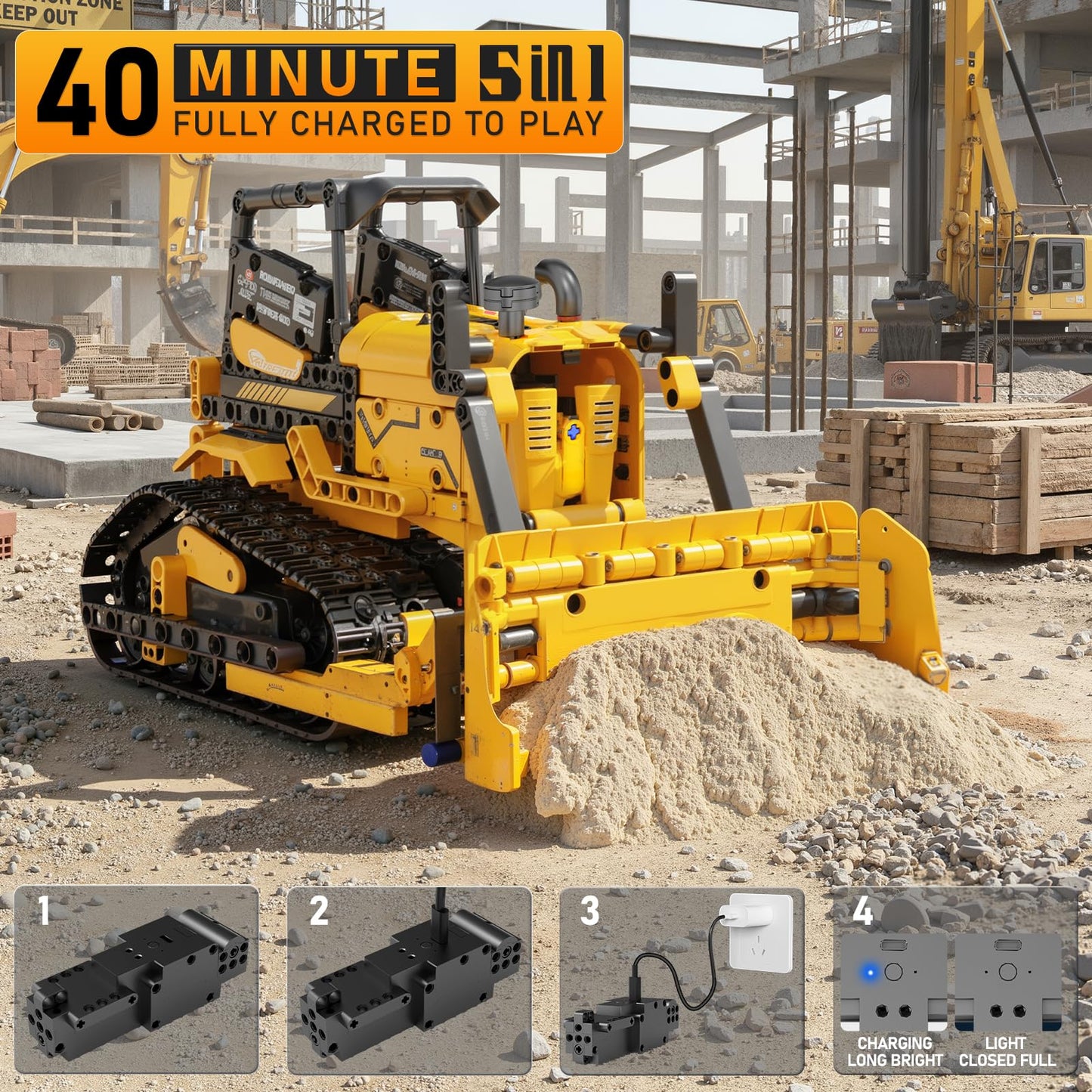 5in1 STEM Robot Building Toys for Kids 6-12, App & Remote Control STEM Excavator Bulldozer Crane Robot Building Kits, 736PCS DIY Educational Construction Building Sets, Erector Set Gift for Boys Girls