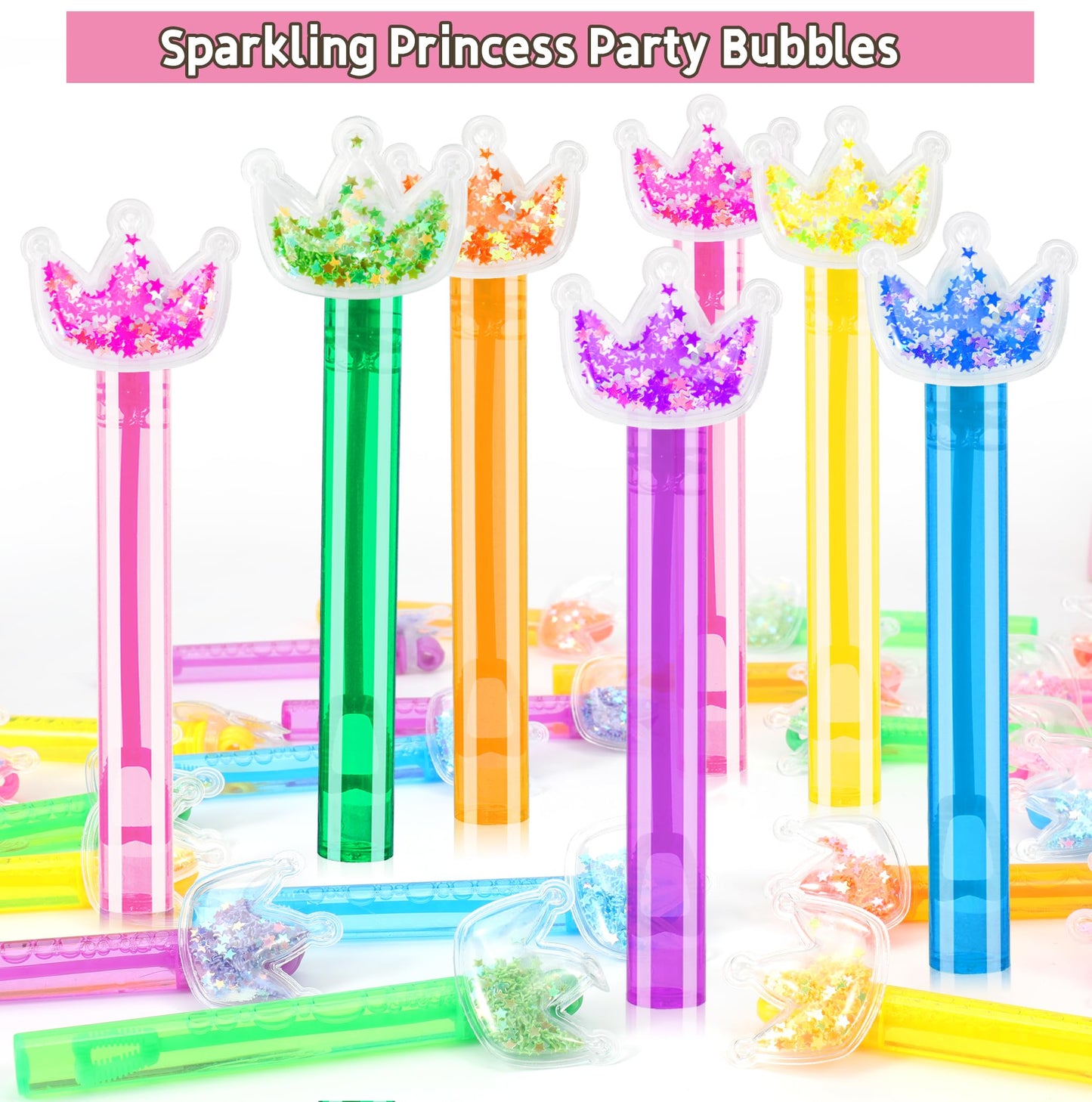 24PCS Glitter Crown Bubble Wands Toys for Kids, Princess Birthday Party Favors Supplies Decorations, Classroom Prizes, Pinata Fillers, Goodie Bag Stuffers Gifts
