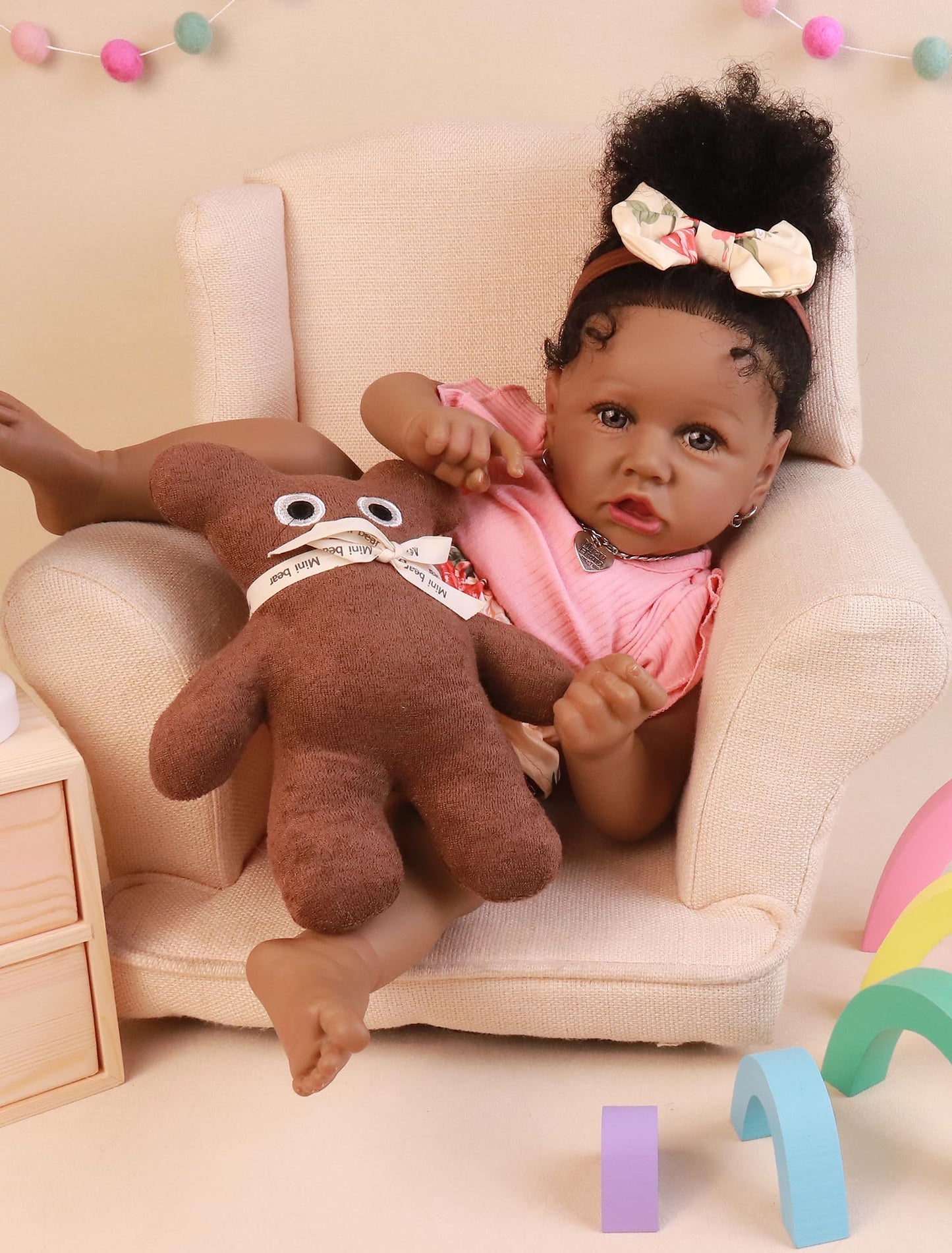 HOOMAI Lifelike Reborn Baby Dolls with Soft Body African American Realistic Girl Doll 22.8 Inch Best Birthday Gift Set
