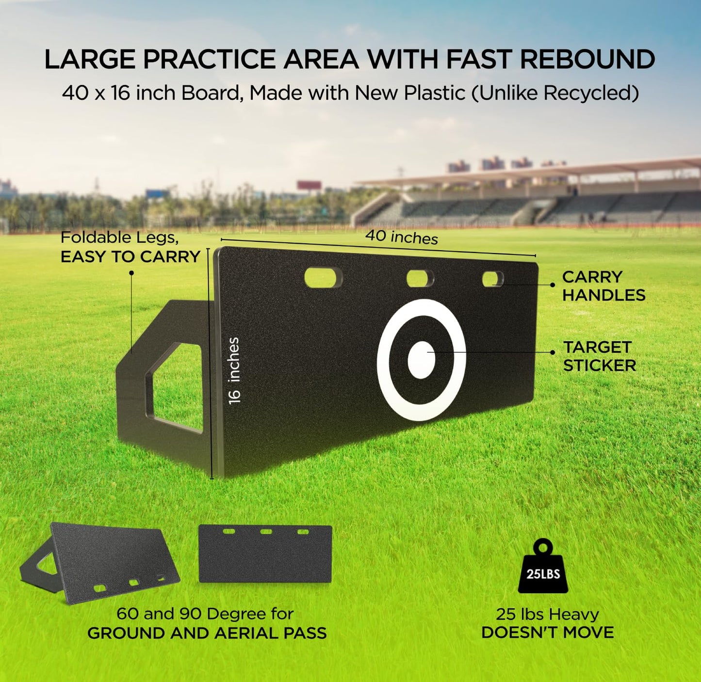 ZivPlay Soccer Rebounder Board Soccer Training Equipment Portable Wall Trainer for Kick Back Practice with 2 Ball Rebound Angles 40 x 16 Inch