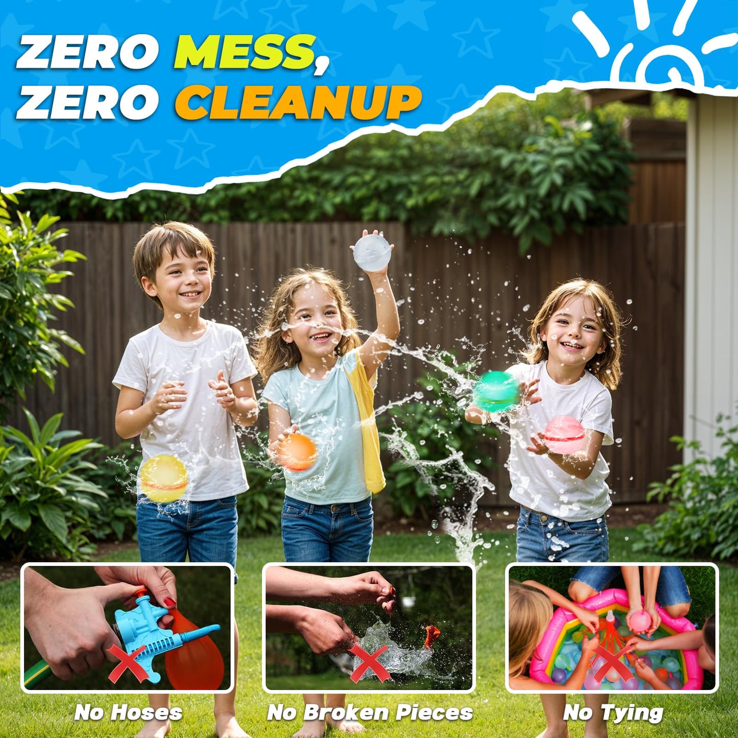 Tizikcon 16PCS Reusable Water Balloons, Refillable Silicone Bath Pool Beach Toys for Kids, Quick Fill Self-Sealing Splash Balls for Outdoor Water Fun Summer Family Games