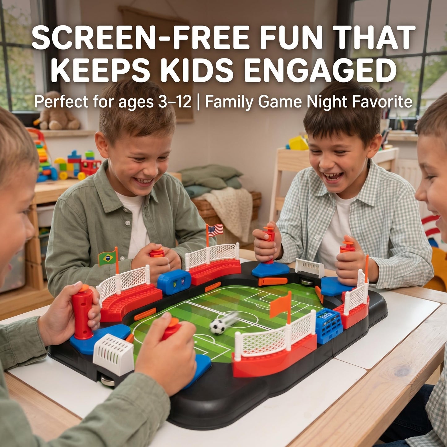 Soccer Toy for Kids - Table Top Foosball Game for 3 4 5 6 7 8-12 Year Old Kids - Interactive Soccer Gift - Mini Football Table Game with Goal Bell, Score Counter & 6 Balls - Easy Set-up Gift