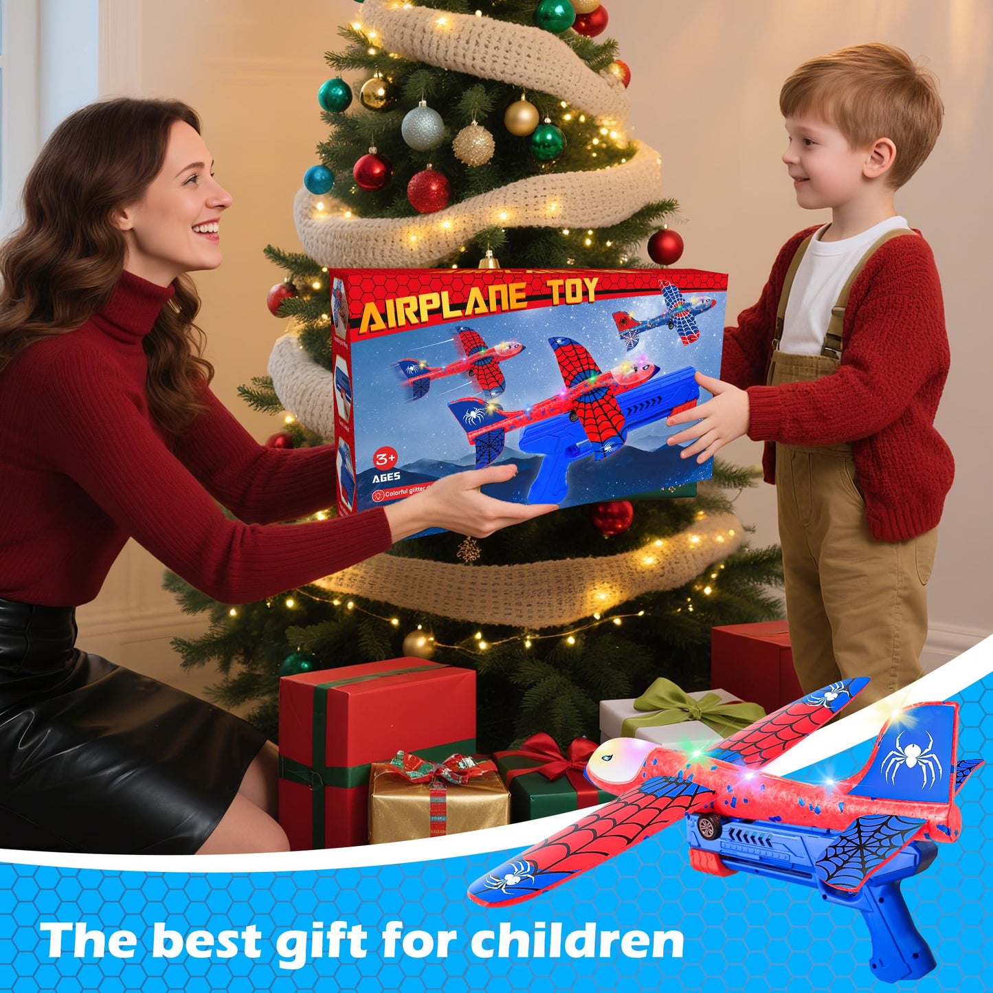 3 Pack Airplane Launcher Toys,12.6" LED Foam Glider Plane,Outdoor Flying Toys Holiday and Birthday Gifts for Kids Ages 4-12