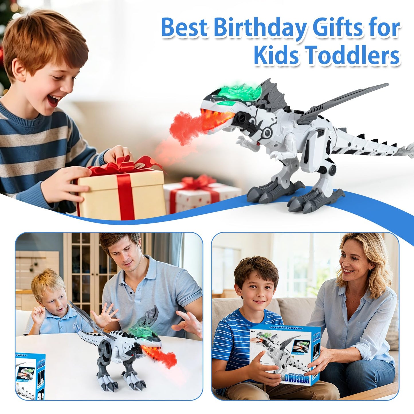 Bloolilies Dinosaur Toys for Kids 3-5 6 7, Electric Walking Dinosaur Toy with Fire Breathing & Mist Spray and Roar Sounds for Kids Toddler Realistic Robot Dragon Toys Birthday Gift