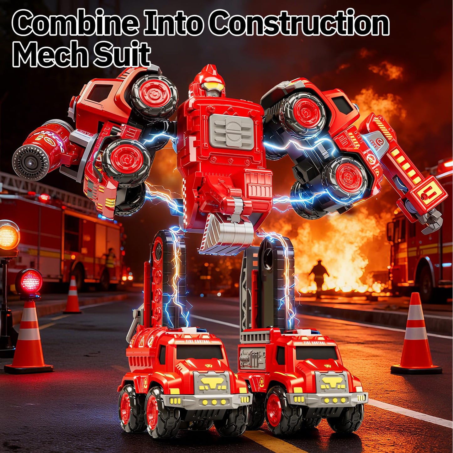 KIZONLY Transform Toys for Boys 4-6, 5 in 1 Take Apart Toys for Boys 3-5, Fire Firetruck Transforming Assembling Robot Toy for Kids, Educational Birthday Gift for 4 5 6 7 8 Year Old Boy Girls