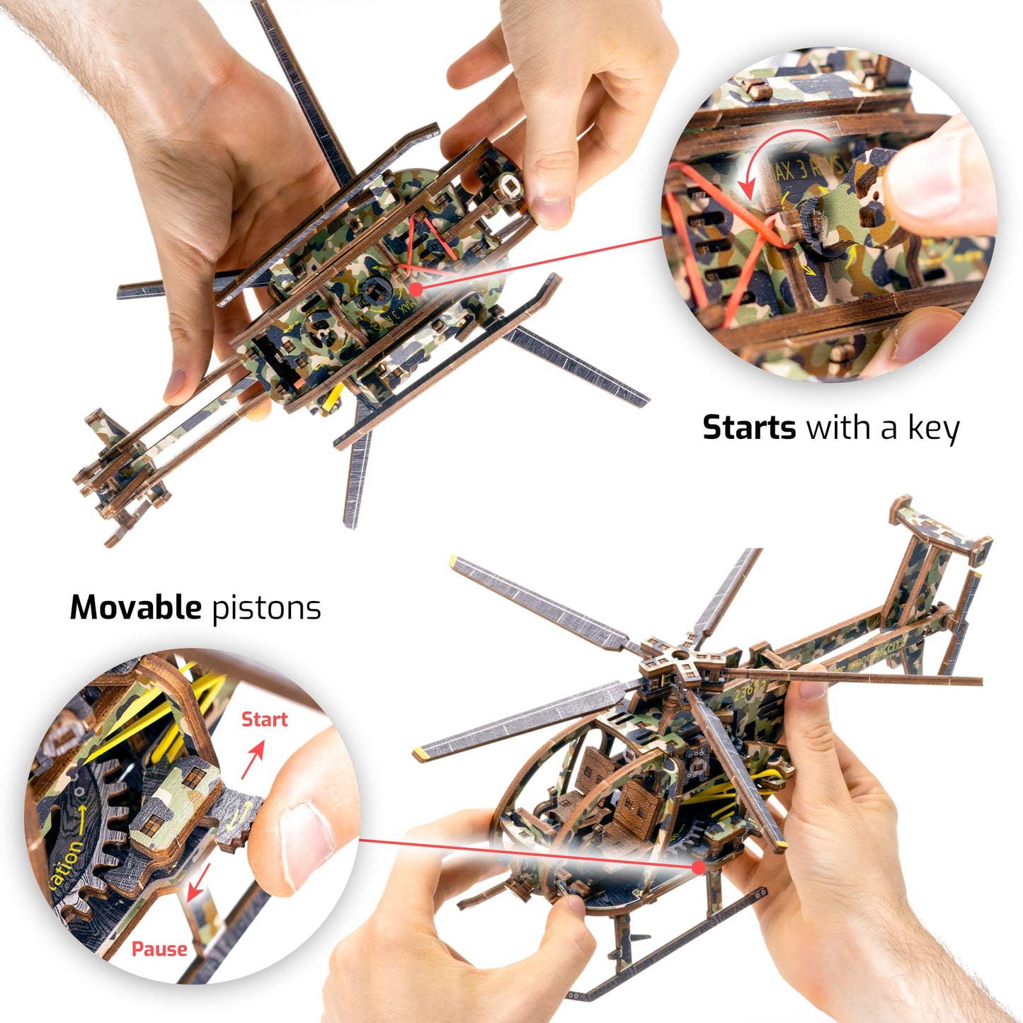 WOODEN.CITY Helicopter LE 3D Puzzles for Adults – Limited Edition Helicopter Kit with Rotating Propeller & 154 Laser-Cut Pieces – Build & Display Rotary Aircraft for Adults & Teens – Wooden Model Gift