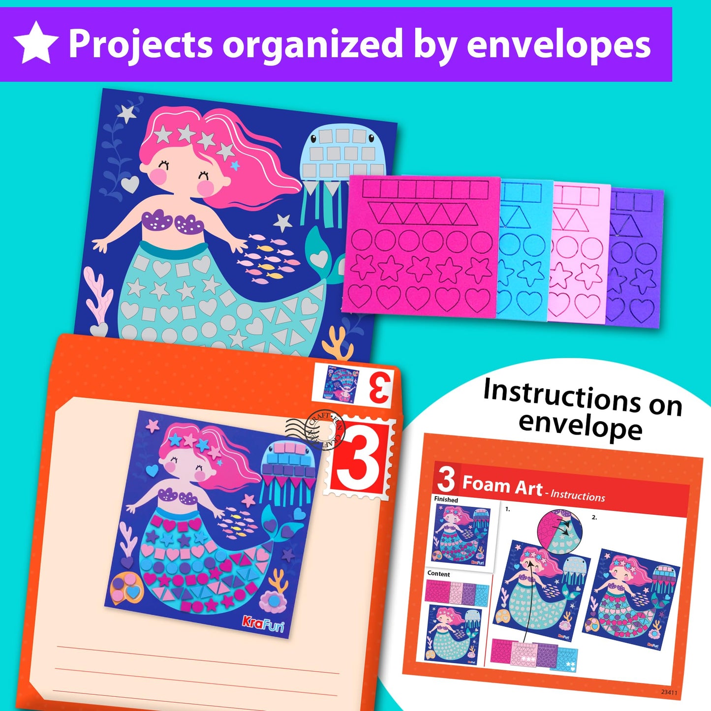 KRAFUN My First Craft Workshop Art and Craft Kit for Kids - Projects in 10 Envelopes, Unicorn, Mermaid, Princess & Llama Crafts, Creative Educational Activities Girls Toddlers Ages 3 4 5+