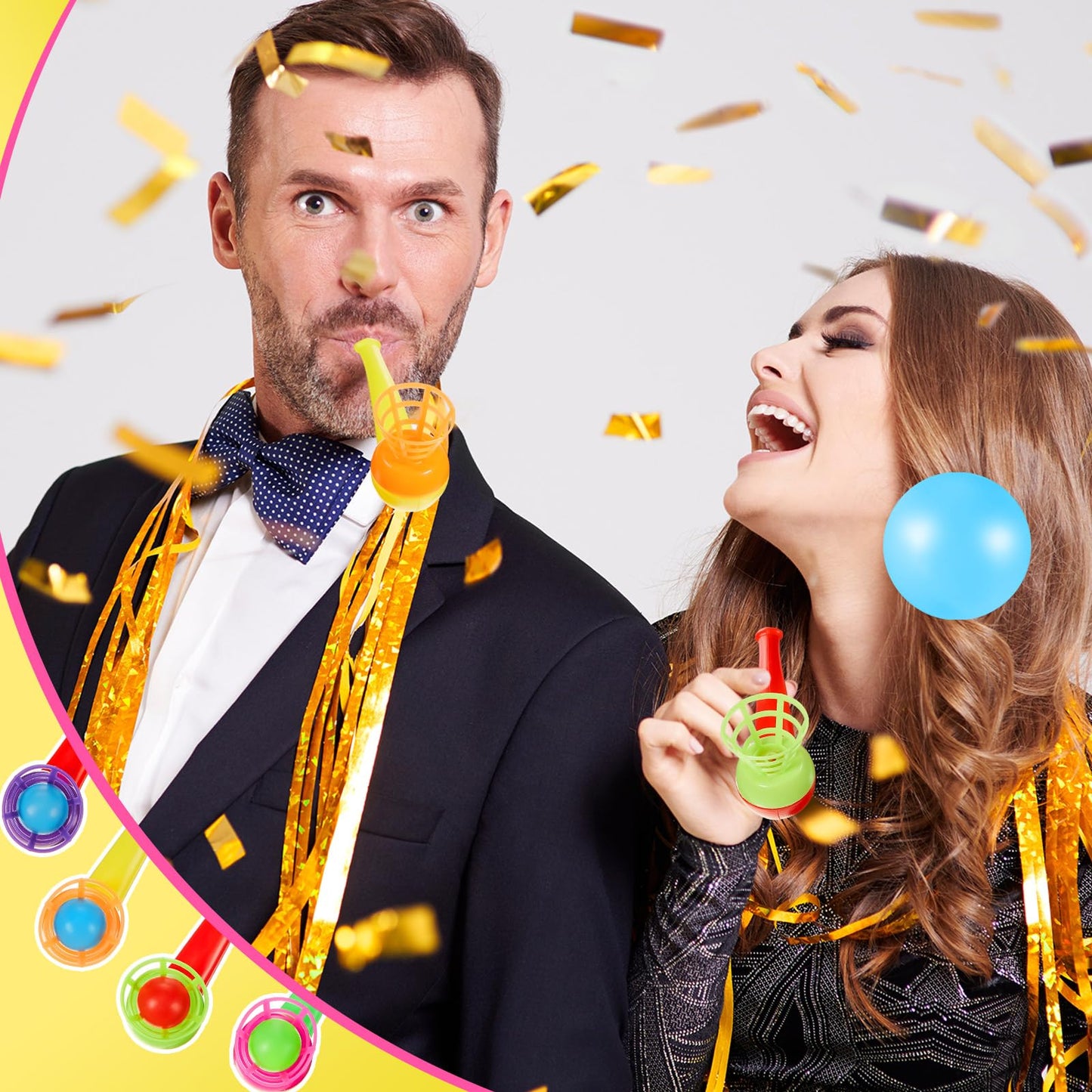 Liliful 30 Pcs Ball Blowing Toy Floating Blow Pipe Balls Stress Reliever Floating Balls Balance Blowing Toy for Birthday Party Balance Game Favors Gift Bag Stuffers Random Color