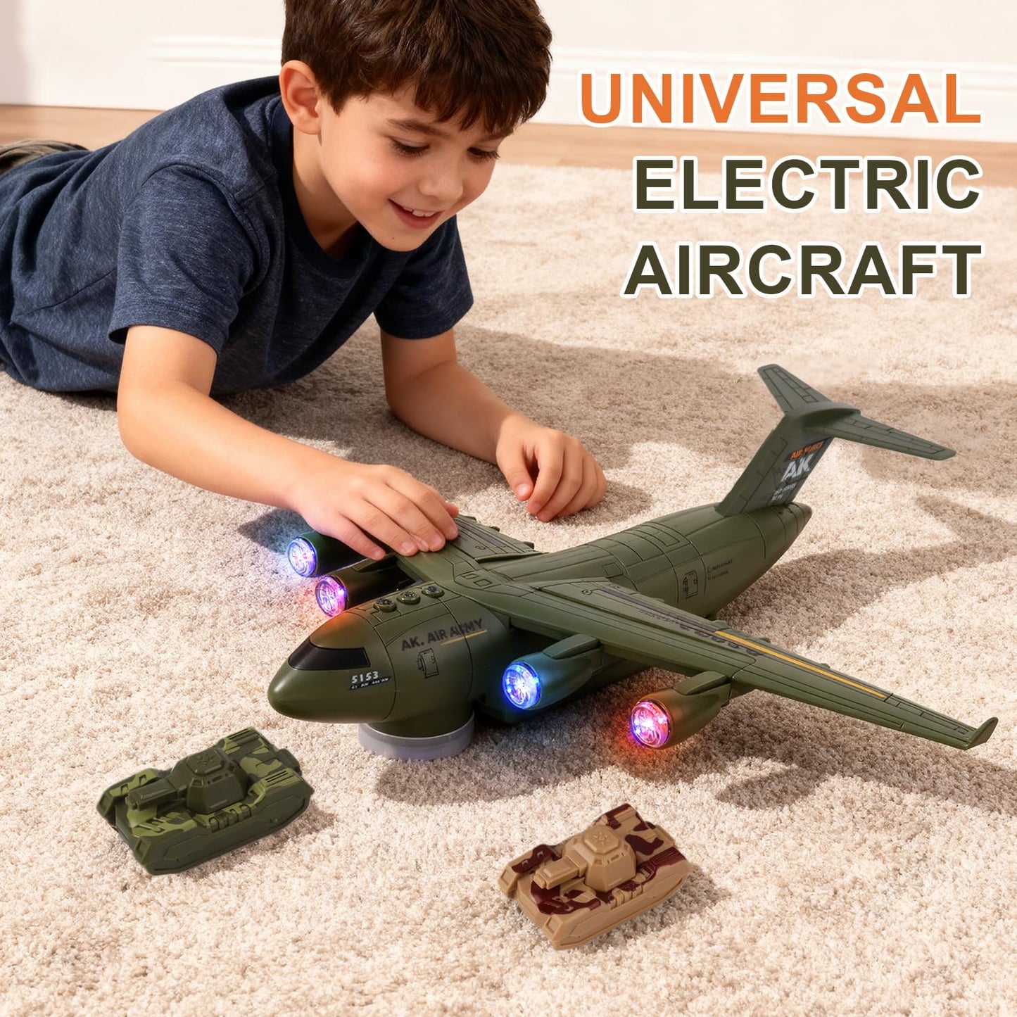 Military Transport Aircraft | Kids Airplane Toy with Light and Sound Effects | Cargo Plane Toy in Army Green | Army Toys for Boys | Military Toys for Toddlers | Holiday & Birthday Gift for Kids