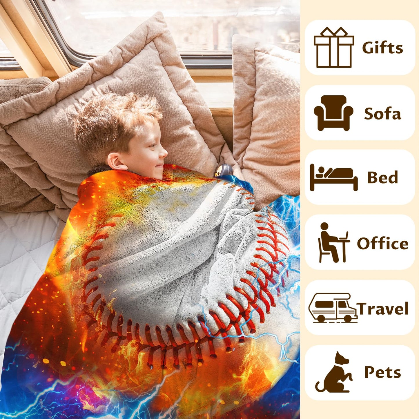 Baseball Blanket for Boys Baseball Blankets for Toddlers Kids Adults Team, 40”X50” Lightweight Soft Sport Throw for Sofa Couch Bed Office for Son Birthday