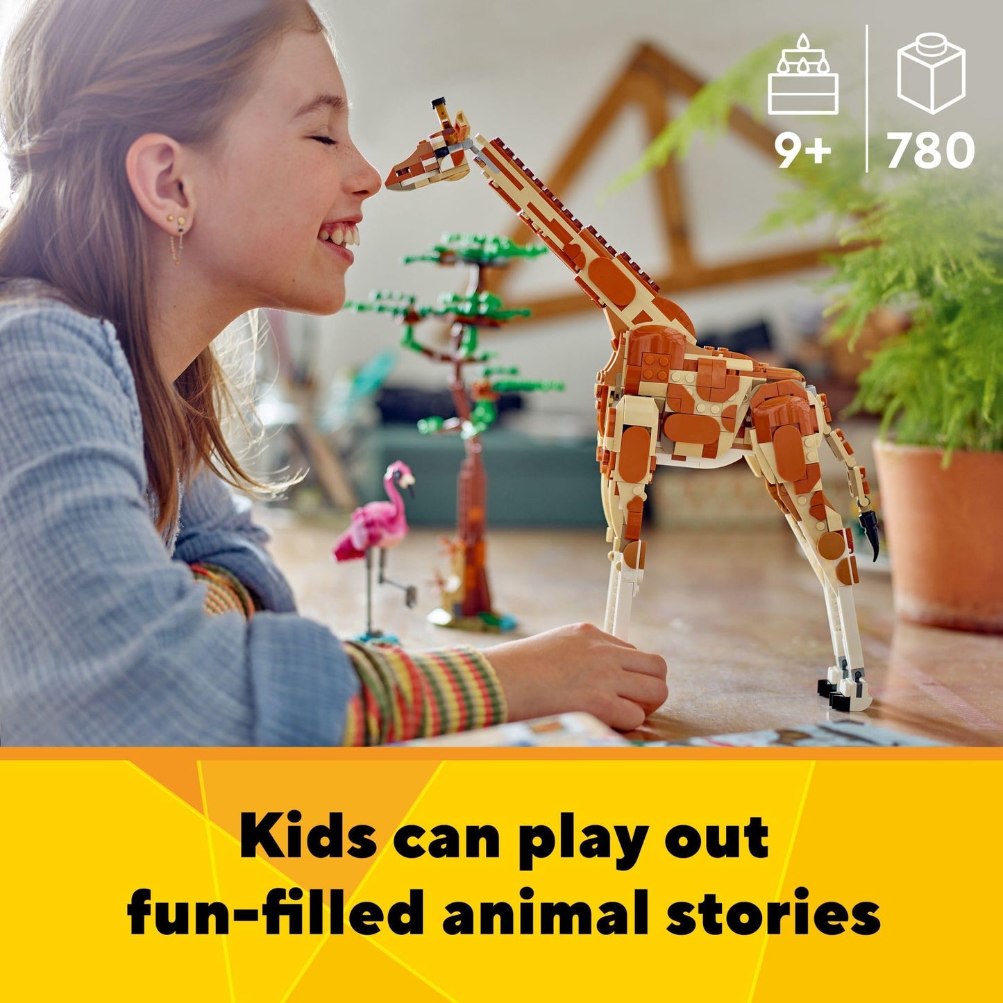 LEGO Creator 3 in 1 Wild Safari Animals, Rebuilds into 3 Different Safari Animal Figures - Giraffe, Gazelle or Lion Toy, Nature Toy, Building Set for Kids Ages 9 Years Old and Up, 31150