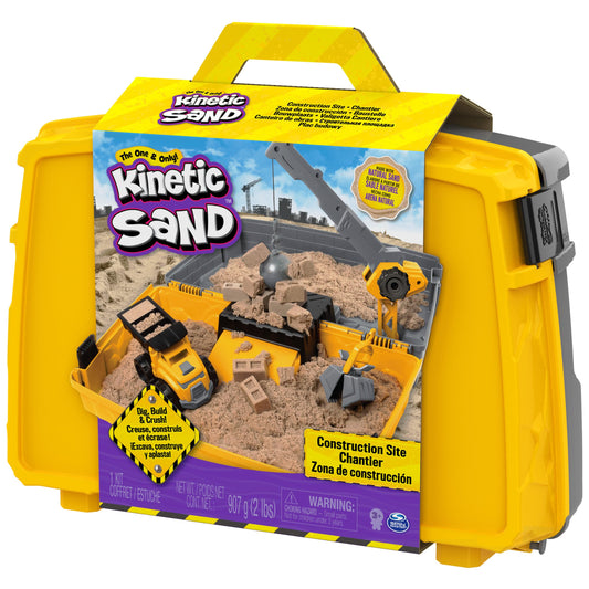 Kinetic Sand, Construction Site Folding Sandbox with 2lbs Play Sand & Toy Truck, Sensory Toys for Kids Ages 3 and up