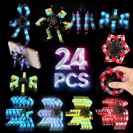 Easter Basket Stuffers for Kids, 24PCS Glow Transformable Fidget Spinners for Kids and Adults, Stress Relief Sensory Toys for Boys and Girls, Fingertip Gyros Easter Birthday Party Favors for Teens