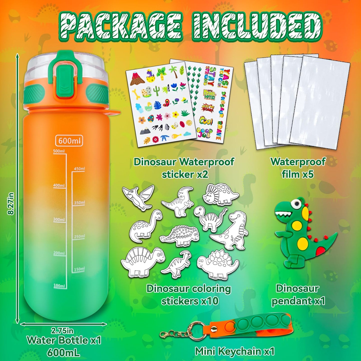 EDSPORTSHOUSE Decorate Your Own Water Bottle Kits for Boys Age 5-12,Dinosaur Painting Crafts,Fun Arts and Crafts Toys for Boys Birthday Christmas(Dinosaur)
