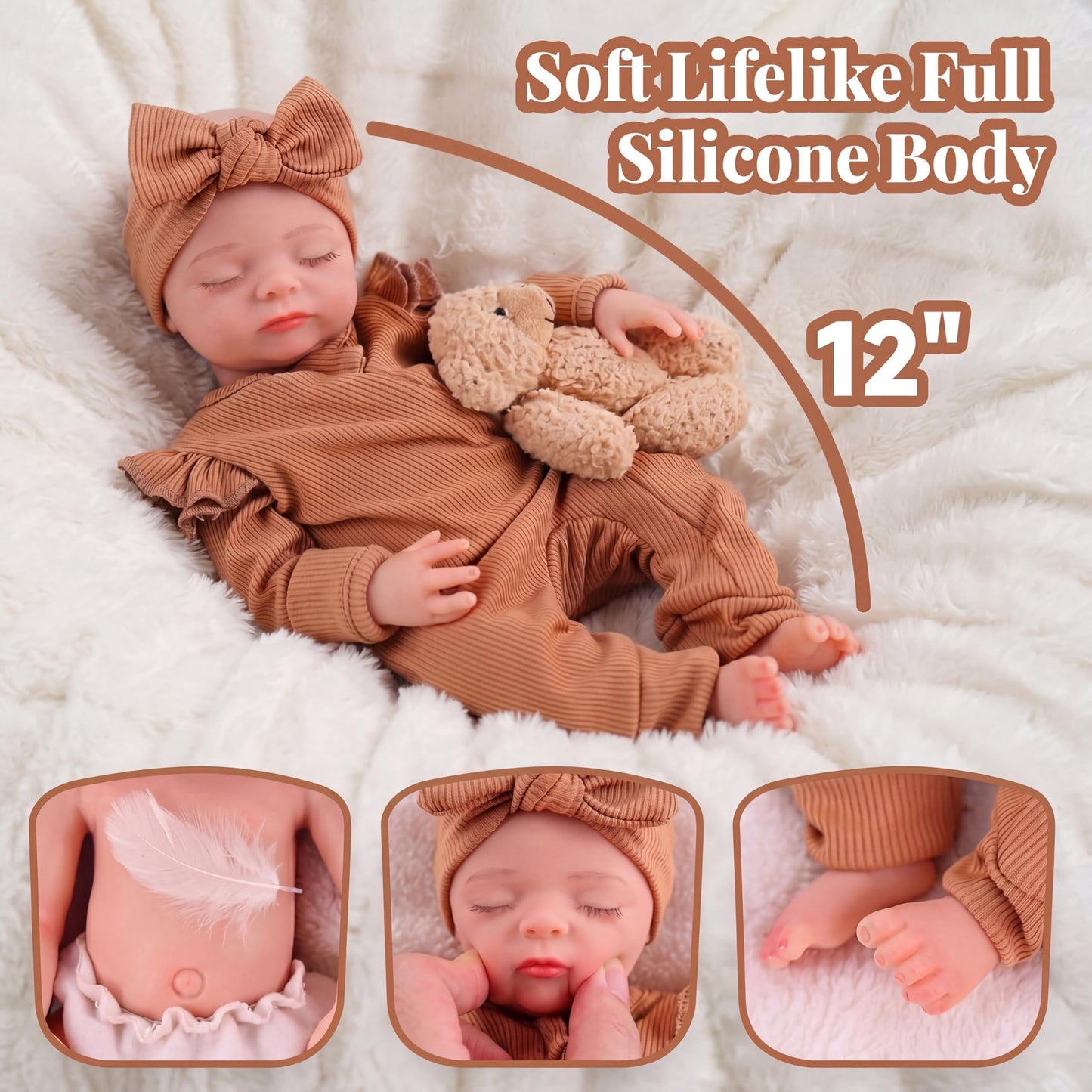 BABESIDE 12 Inch Silicone Baby Doll Weighted 3 Pounds, Full Body Silicone Reborn Baby Dolls Realistic-Newborn Handmade Real Life Baby Doll with Accessories Gift for Kids 3+ & Collectors