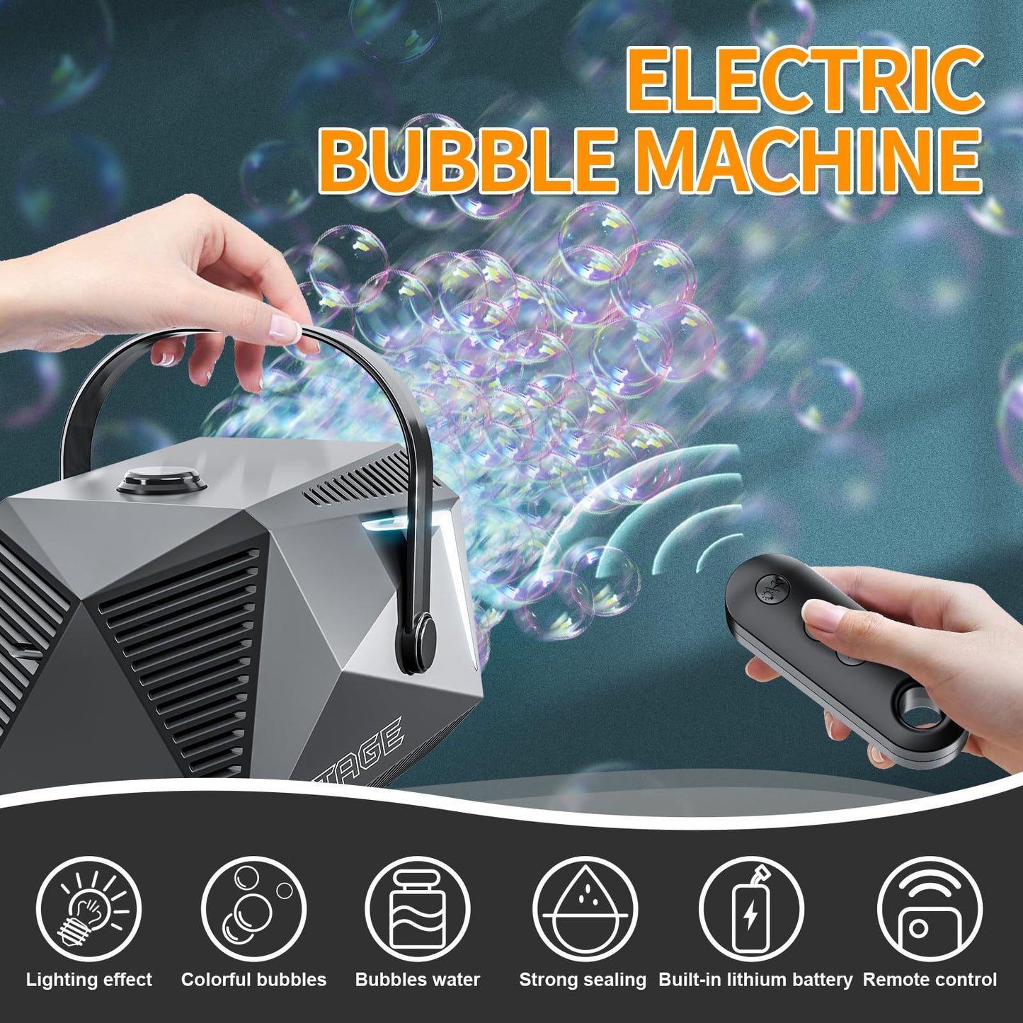 Bubble Machine with Remote 10 Hole Bubble Blower Machine with One-Click Start, Portable for Kids, Weddings, Birthday Parties, Outdoor Activities (Black)