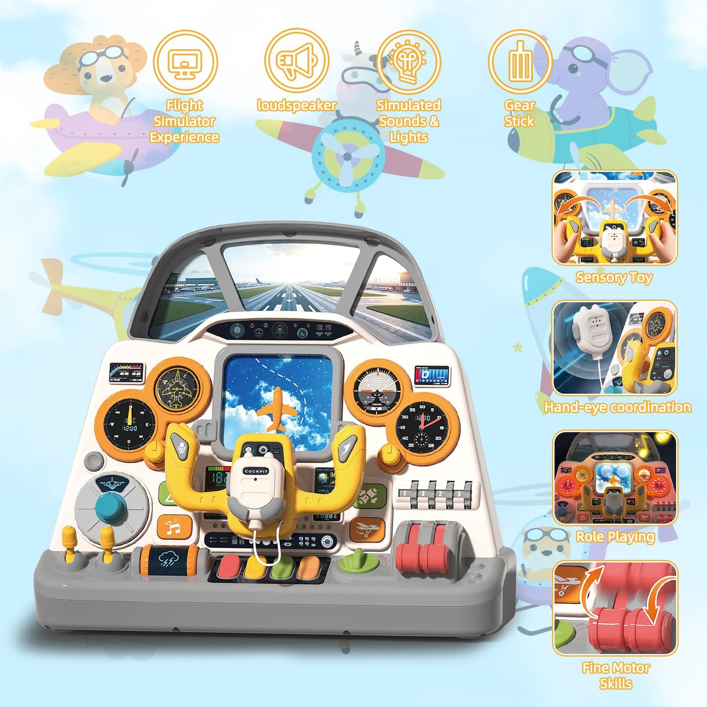 Mostop Toddler Steering Wheel Toy with Lights and Sounds: Interactive Airplane Dashboard for Kids, Jet Pilot Simulator Driving Toy for Boys Girls 3+, Pretend Play Flying Toy for Toddlers Birthday Gift