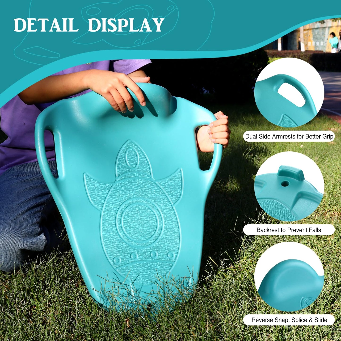Large Scooter Board for Kids,Plastic Floor Scooter Board with Handles, Buckle and 1 Rope, Gym Scooters for Indoor Outdoor Sports,Sensory Training, Green