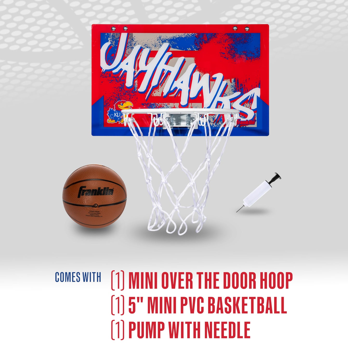 Franklin Sports Kansas Over the Door Basketball Hoop - Kids Indoor Basketball Hoop with Mini Ball - Fan Shop Toy for Bedroom + Office - Over the Door Set