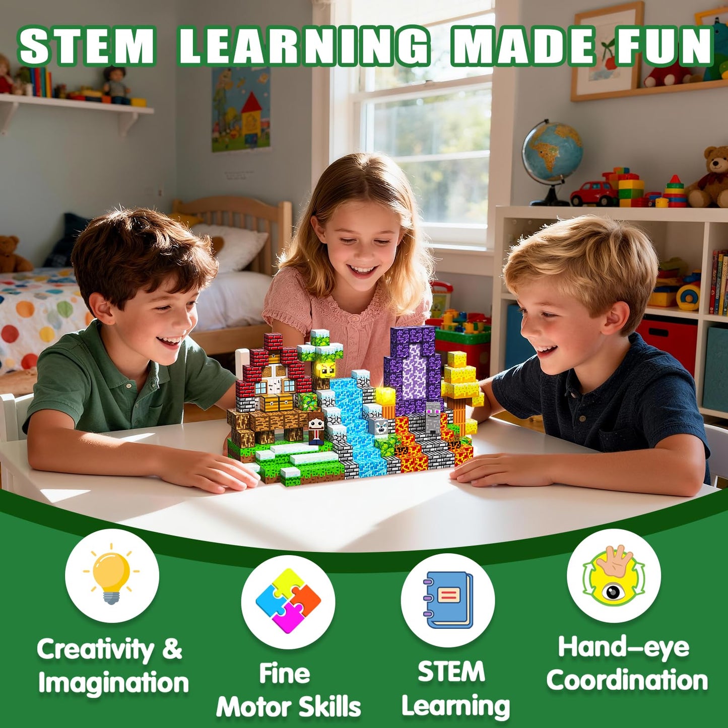SSAWER Magnetic Blocks, 208PCS Magnetic Building Blocks, Stacking Magnetic for Kids, Sensory Toy for STEM Constructions Magnetic Blocks for Boys Girls Age 3+, Holiday Birthday Gifts