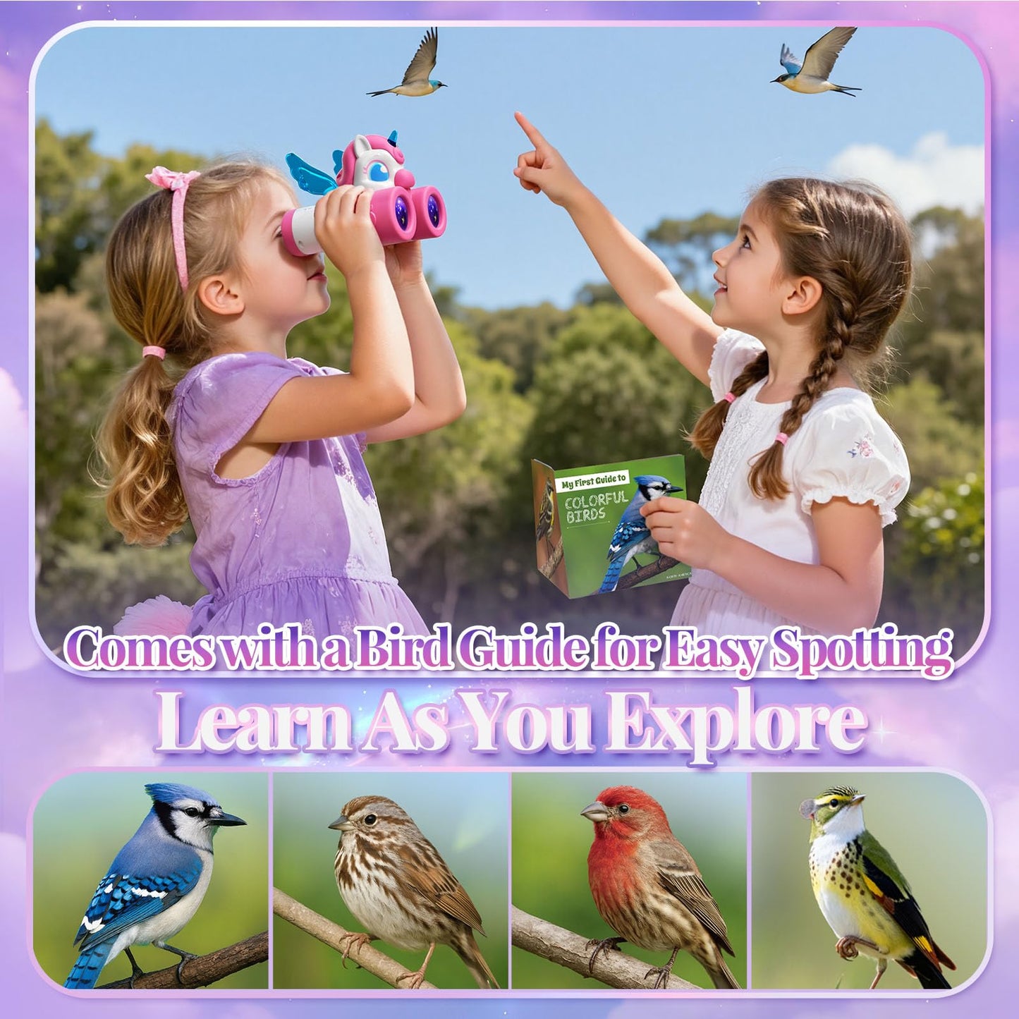 Unicorn Toys for Girls Age 3-12,Cute Heart & Wings Design Kids Binoculars with Bird Watching Manual,Toddler Toys,Kids Stocking Stuffers,3 4 5 6 7 8 9 10 11 12 Year Old Girl Christmas Birthday Gifts
