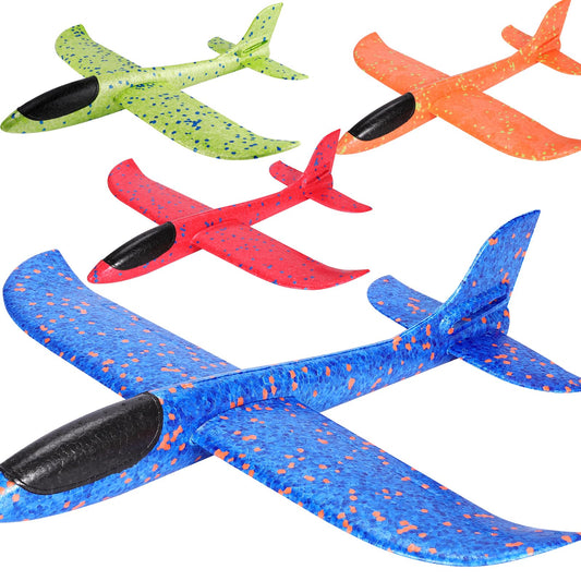 PUREZON 4 Pack Foam Airplane Toy, 17" Large Throwing Foam Airplanes, Hand Throwing Plane, 2 Flight Mode Glider Plane for Boys and Girls, Outdoor Sport Toys Birthday Party Favors(4 Colors)