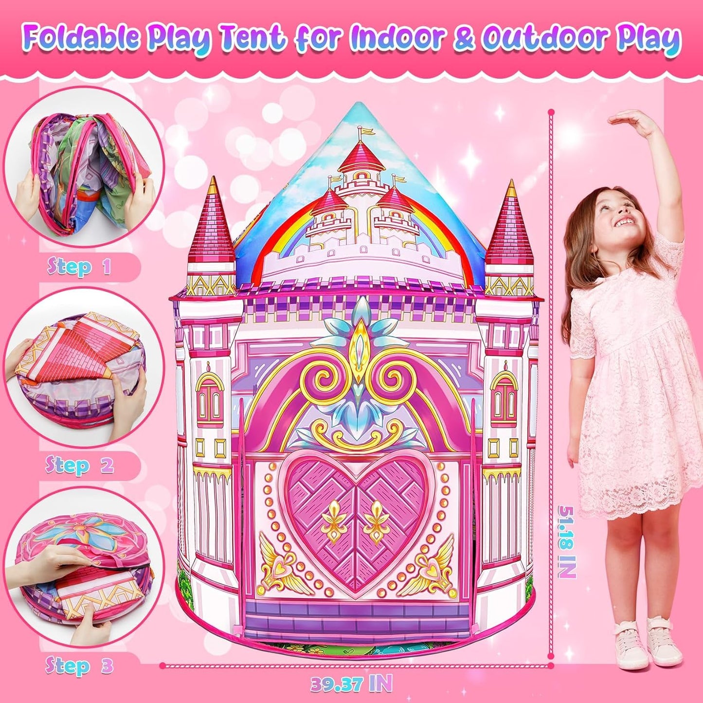 Mnagant Toys for Girls,Large Kids Tent Toddler Girl Toys,Foldable Tent for Kids with Carry Bag Indoor Playhouses,Princess Toy for 3-12 Year Old Girl Castle Playhouse Unicorns Gifts for Girls