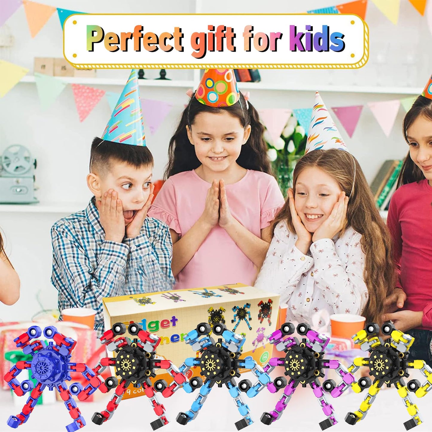 Transformable Fidget Spinners,Kids Easter Basket Stuffers Funny Stress Relief Sensory Fidget Toys,Deformable Chain DIY Robot Fingertip Gyros Toys Party Favors Easter Basket for Kids and Adults (16PC)