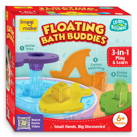 Imagimake Floating Bath Buddies |Leaps & Bounds Bath Toys for 6+ Months | Learning Toy for Newborn & Infant | 3-in-1 Play & Learn - Water Play, Color Matching & Shape Puzzle | Gift for Baby 6+ Months