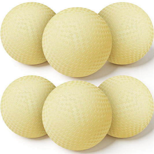 VioraWhite 6 Pcs Macaron Playground Balls 8. 5 Inch Pastel Color Rubber Bouncy Balls for Kids Inflatable Colored Dodgeball Kickball Handball for School Backyard Beach Indoor Outdoor Games (Yellow)