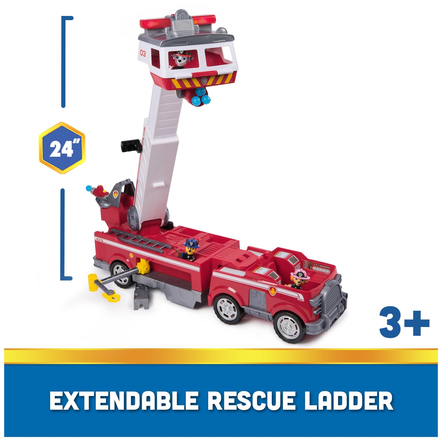 PAW Patrol Ultimate Rescue Fire Truck with 2 Ft. Ladder, Lights, Sounds, a Mini Toy Car, Chase, Marshall & Skye Figures, Toys for Boys & Girls Ages 3+