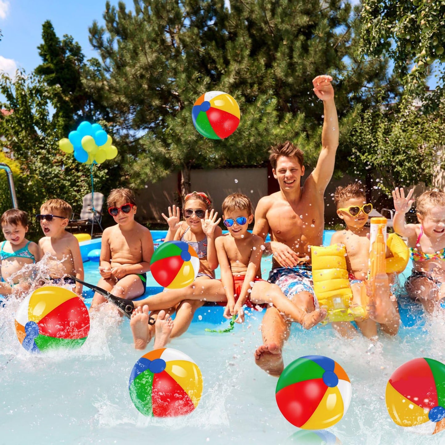 28 Pack 12 Inch Rainbow Beach Balls Bulk, Inflatable Swimming Pool Toys Beach Ball for Kids Birthday Party Favors Outdoor Summer Games Hawaiian Tropical Luau Themed Pool Party Decorations