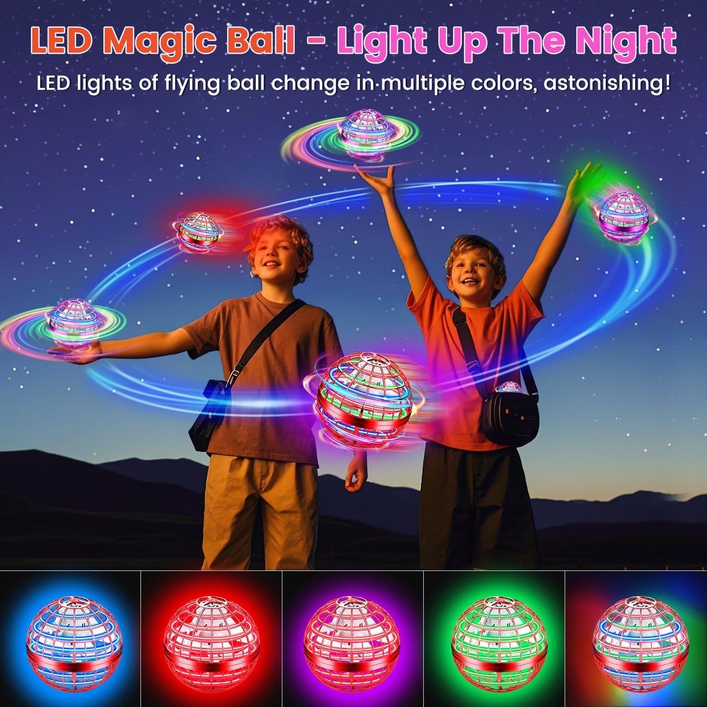 NWLAEWR Flying Orb Ball Toy, 2026 Upgrade Hand Controlled Hover Ball with LED Lights, 360° Rotating Boomerang Globe, Cool Mini Drone, Ideal Birthday&Christmas Gift for Boys Girls-Red & Purple