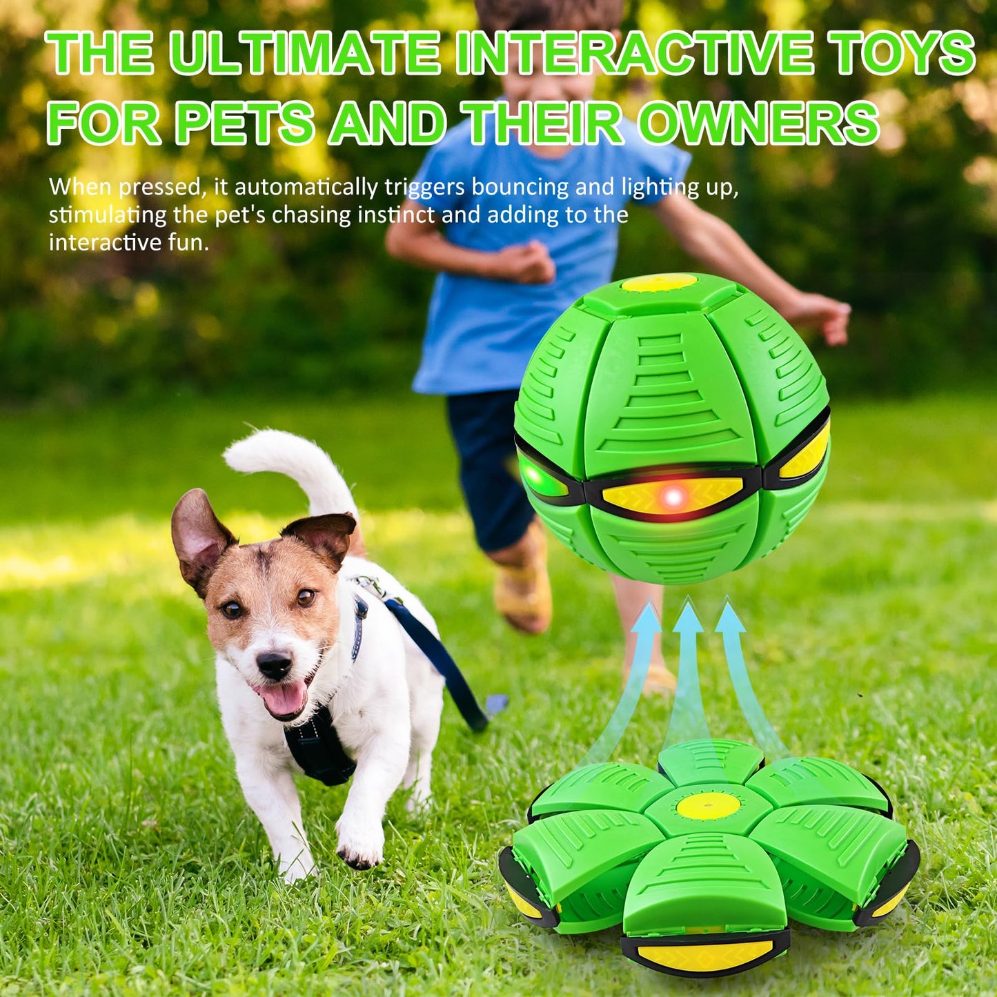 Kikkavo Magic Bouncing Ball 6-Light Dual Form – Pop up, Meta Ball Metaball Transforming Design – Flying Saucer Bouncy – Interactive Bouncing Balls for Parent-Child Interaction – Gift Pack –Green
