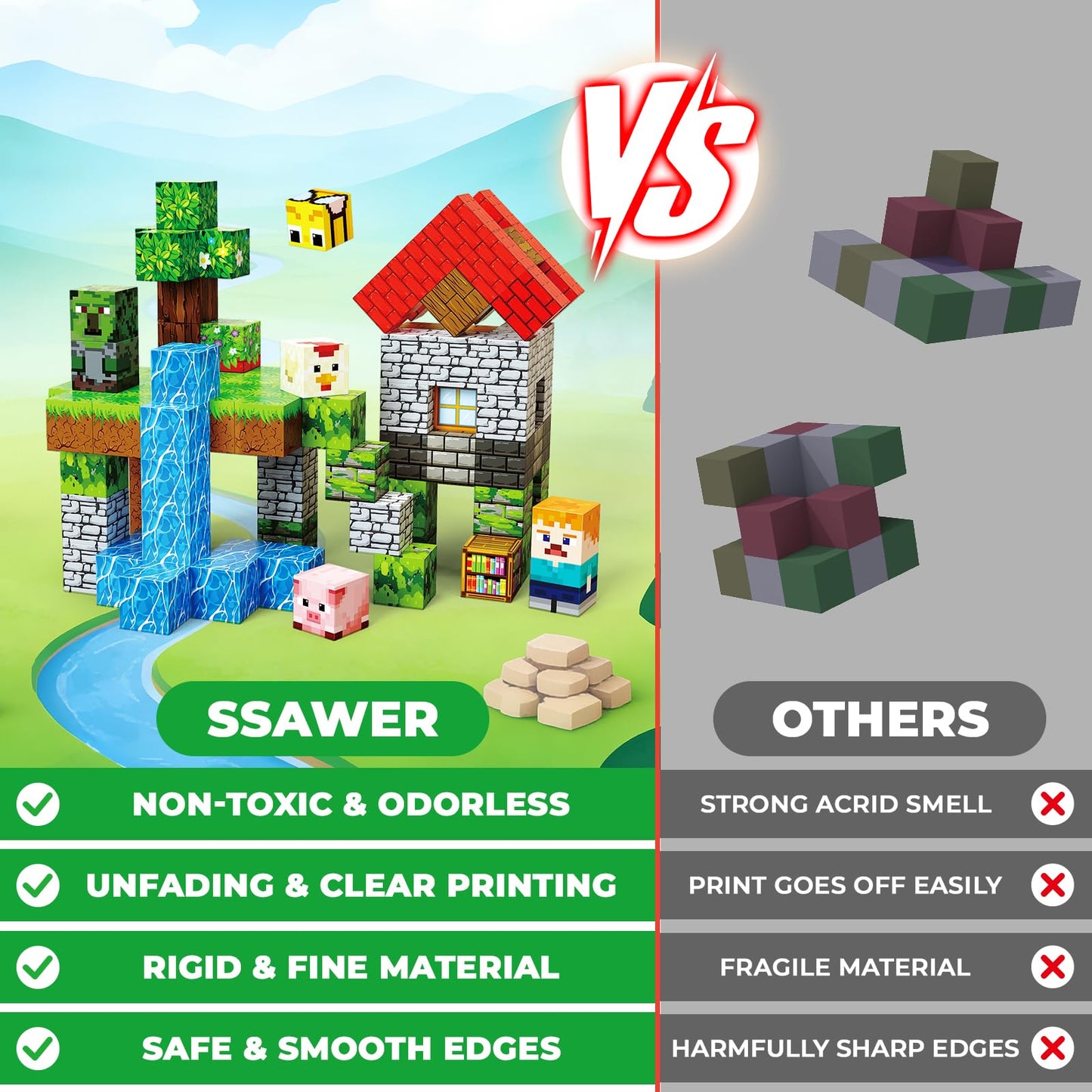 SSAWER Magnetic Blocks Toys for Kids, 100PCS Magnetic Building Blocks, Magnetic Cubes, Sensory Stacking Toys for STEM Constructions Magnet Blocks for Boys Girls Age 4 5 6 7 8-12 Birthday Gifts