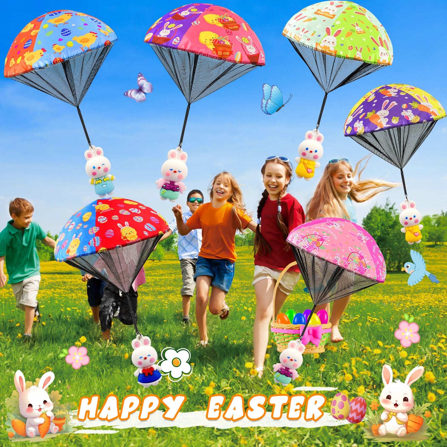 CPSYUB Easter Basket Stuffers Toys for Kids: Easter Parachute Toys for Kids - Easter Egg Fillers Ideas Gifts Outdoor Games for 4 6 8 10 12 Year Old Boys Girls (6 Pack)