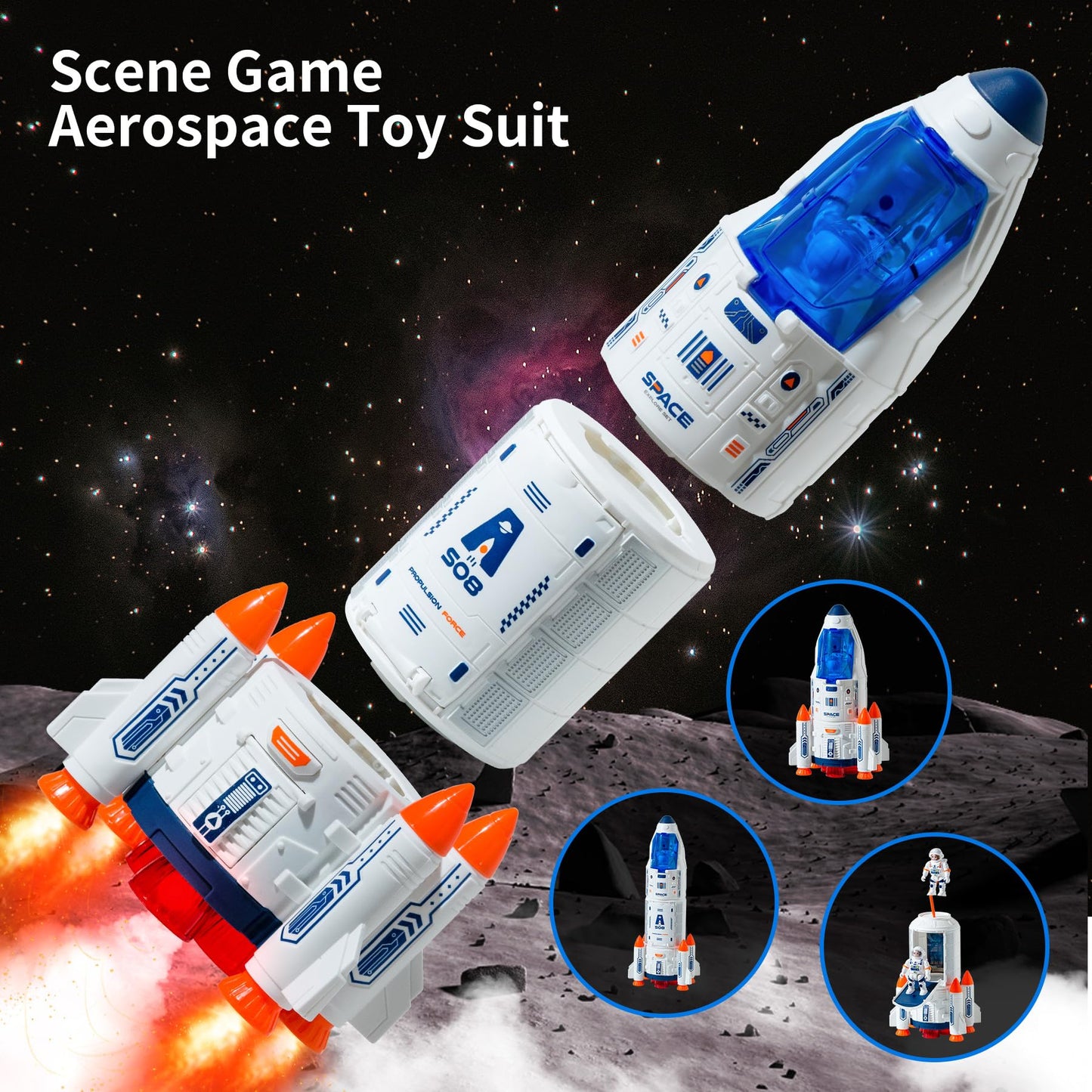 Wbzle Rocket Ship, Space Shuttle Astronaut & Space Adventure Toys,Science Educational Rocket Toys for Kids 3-5 - Lights/Music/Spray