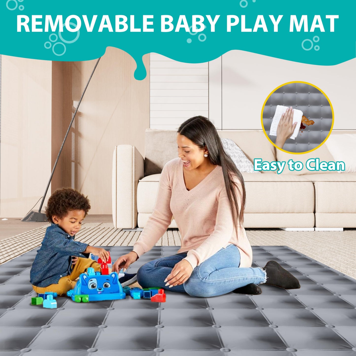 ICAREWAY Foldable Playpen for Babies and Toddlers, 50x50 Inches Portable Playpen, Kids Collapsible Play Pen with 2 Handlers, Indoor & Outdoor Baby Fence Play Area with Visible Mesh, Light Gray