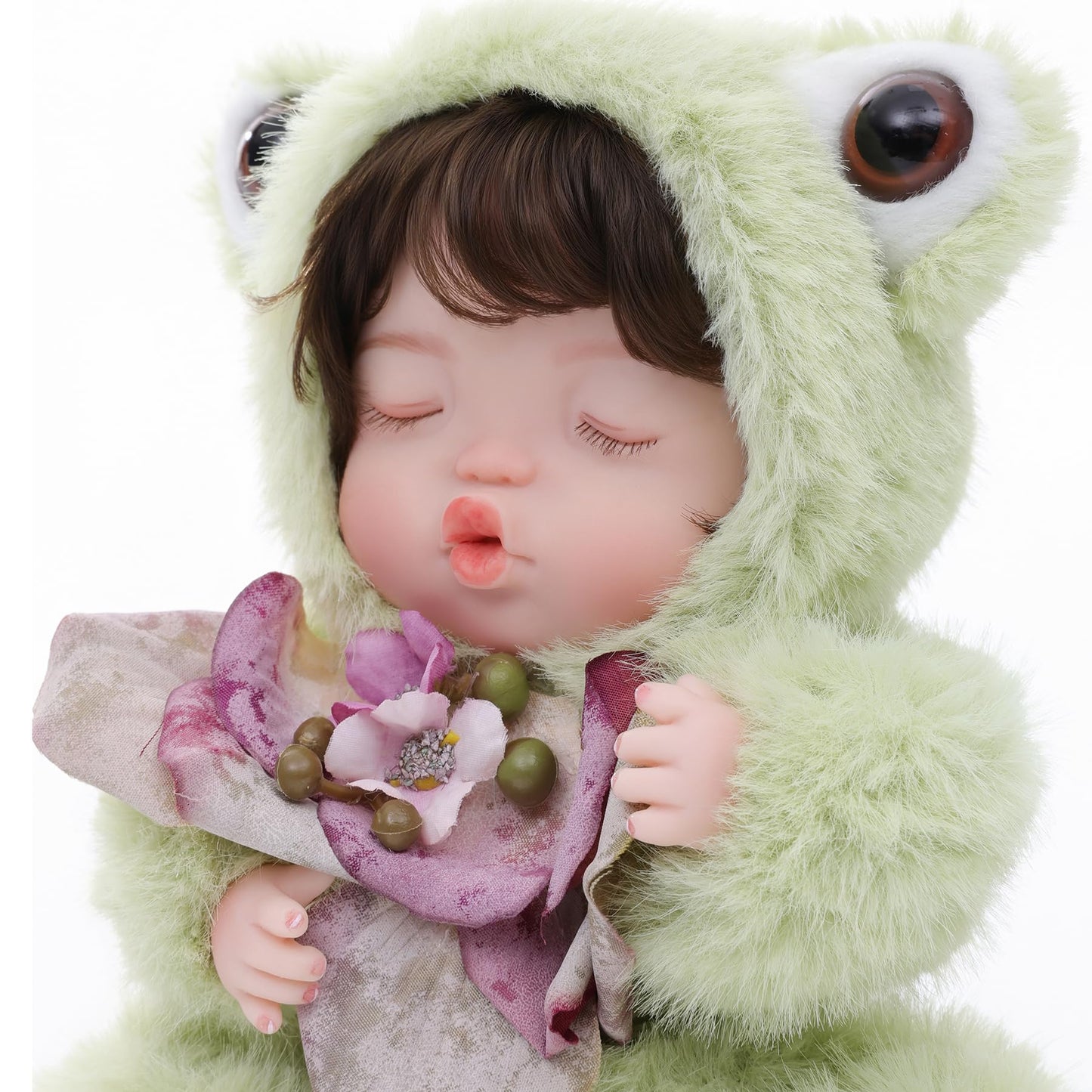 Reborn Baby Doll 10 Inch – Realistic Vinyl Sleeping Girl in Soft Green Frog Outfit – Comfort Doll Gift for Girls & Collectors