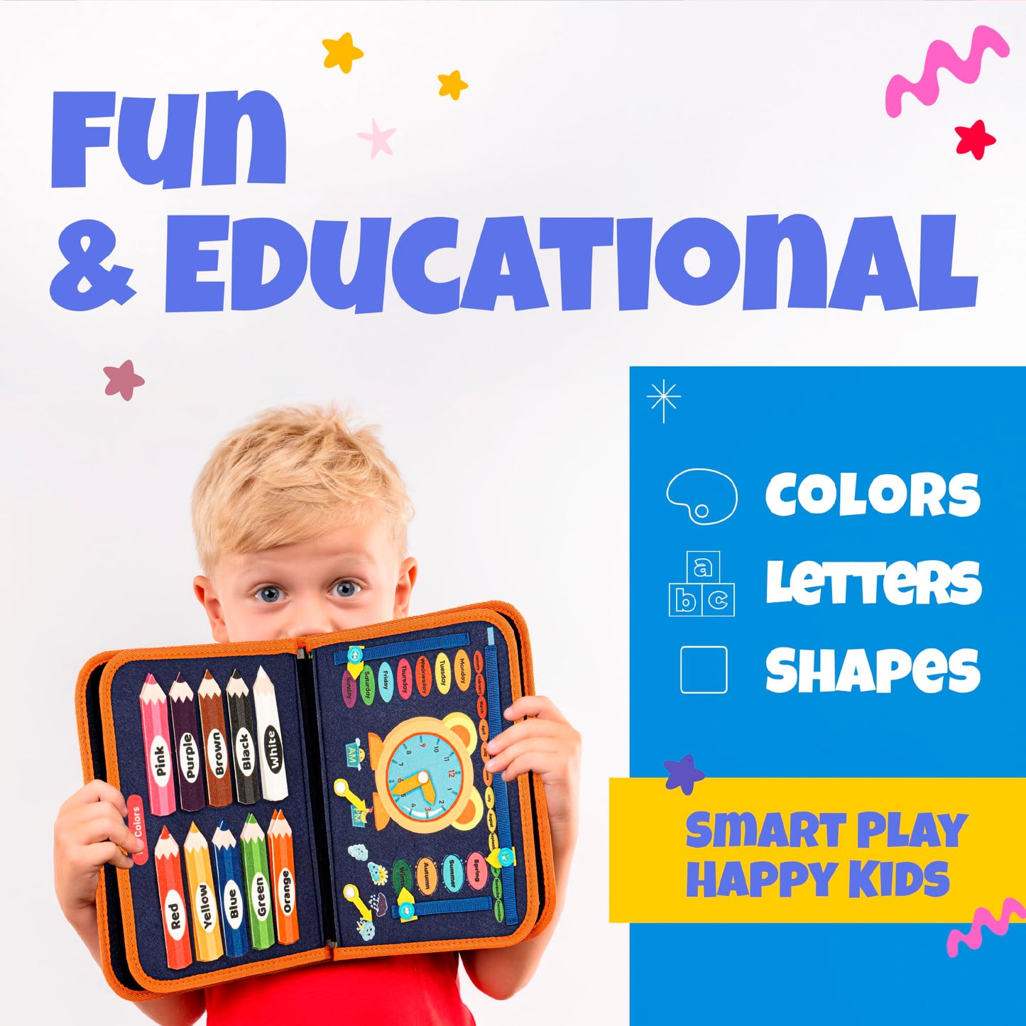Ibenji Montessori Busy Book for Toddlers – Sensory Learning Toy with Zippers, Buckles, Letters, Numbers & Puzzles – Travel Quiet Book for Airplane & Car