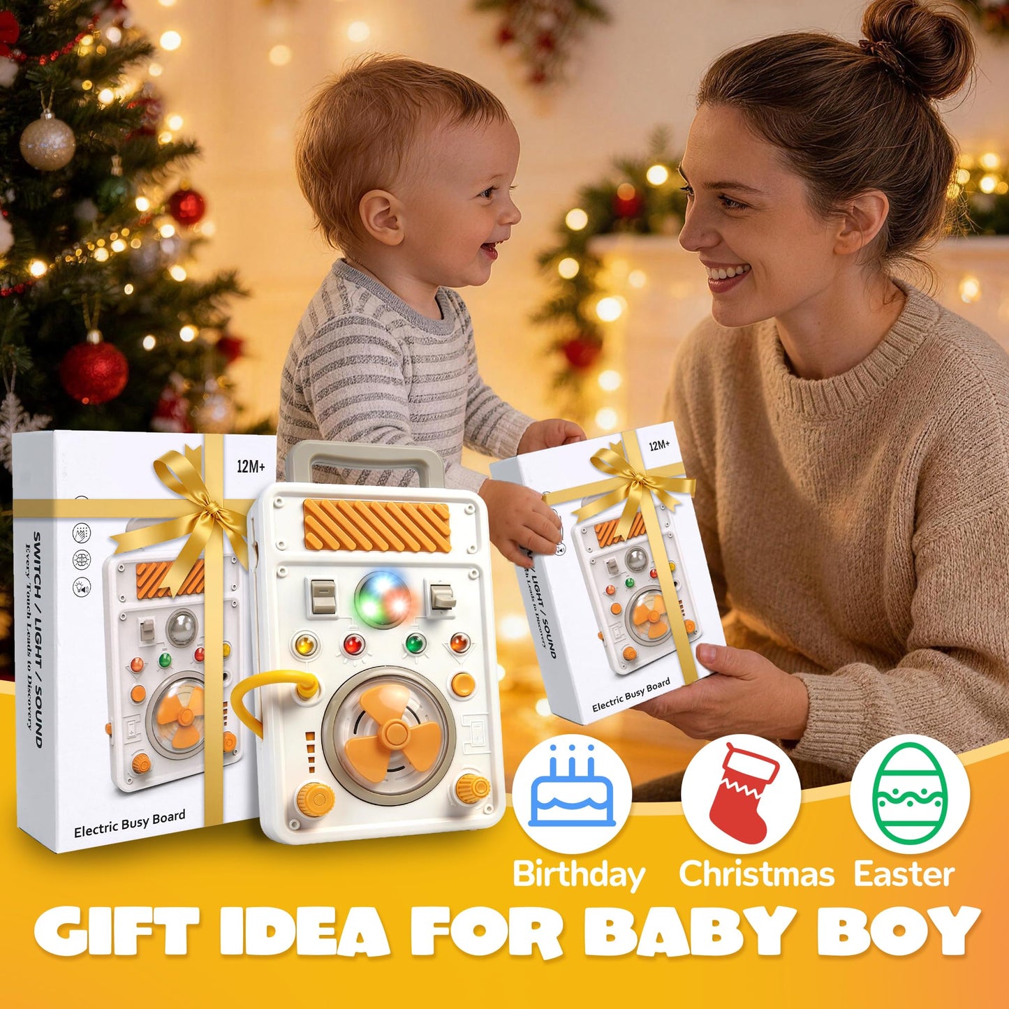 Montessori Busy Board for 1+ Year Old, Airplane Travel Toys Roadtrip Activities for Toddlers Fine Motor Toy Educational LED Light Switch Learning Sensory Activity Board for Toddler 1-3 Boy Girl Gift