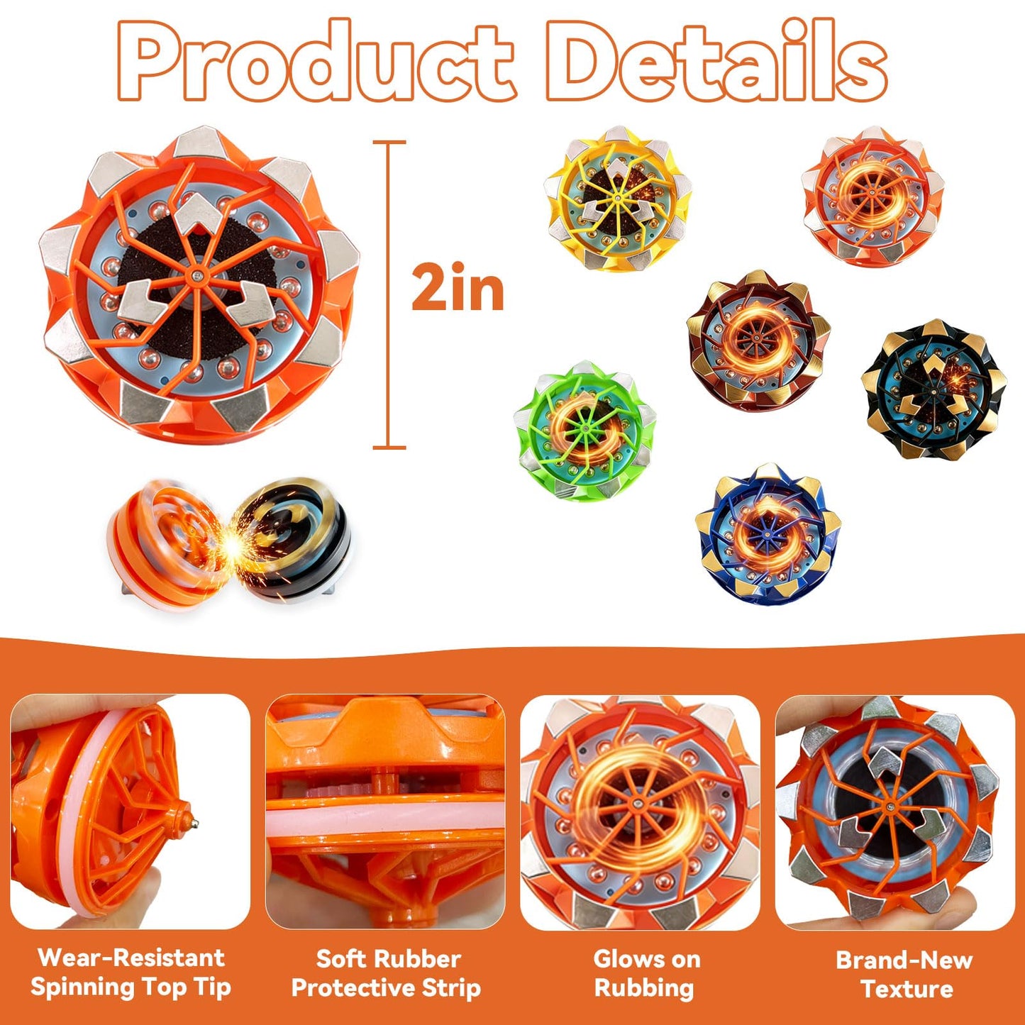 Fireworks Fingertip Gyro,Handheld Fireworks Gyroscope,Collision Sparks Light Up Spinning Top Toy,Creative Gyroscope Toy for Kids,Fidget Spinners for Adults, Cool Flashing Spinning Toys (6 PCS)