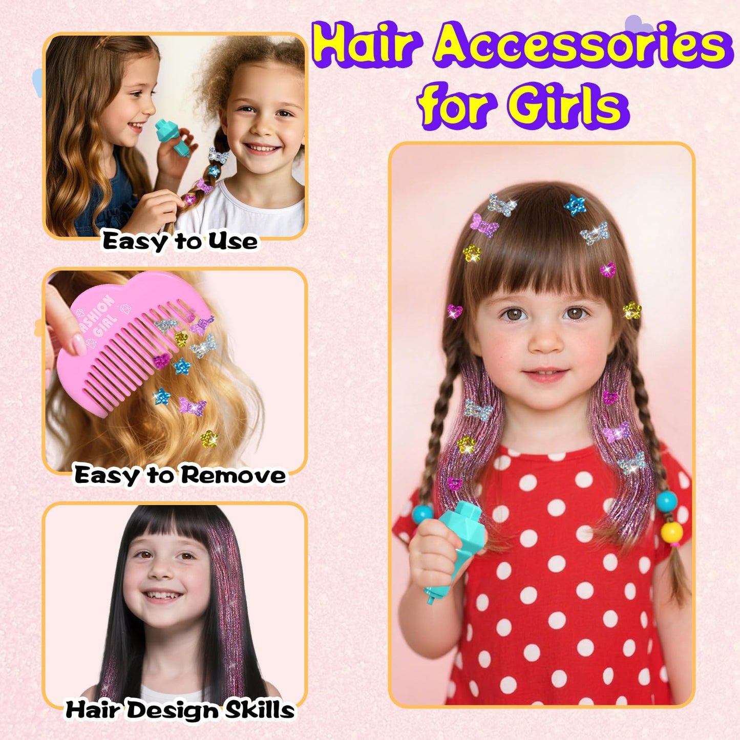 AOSITE Hair Gems for Girls, Hair Bedazzler Gem Stamper Kit with Hair Glitter Patch, Hair Jewel for Girls, Hair Gems Stamper, Hair Gem DIY Tool Gift Age 4-12 Reusable No Sticky Kid Hair Accessories