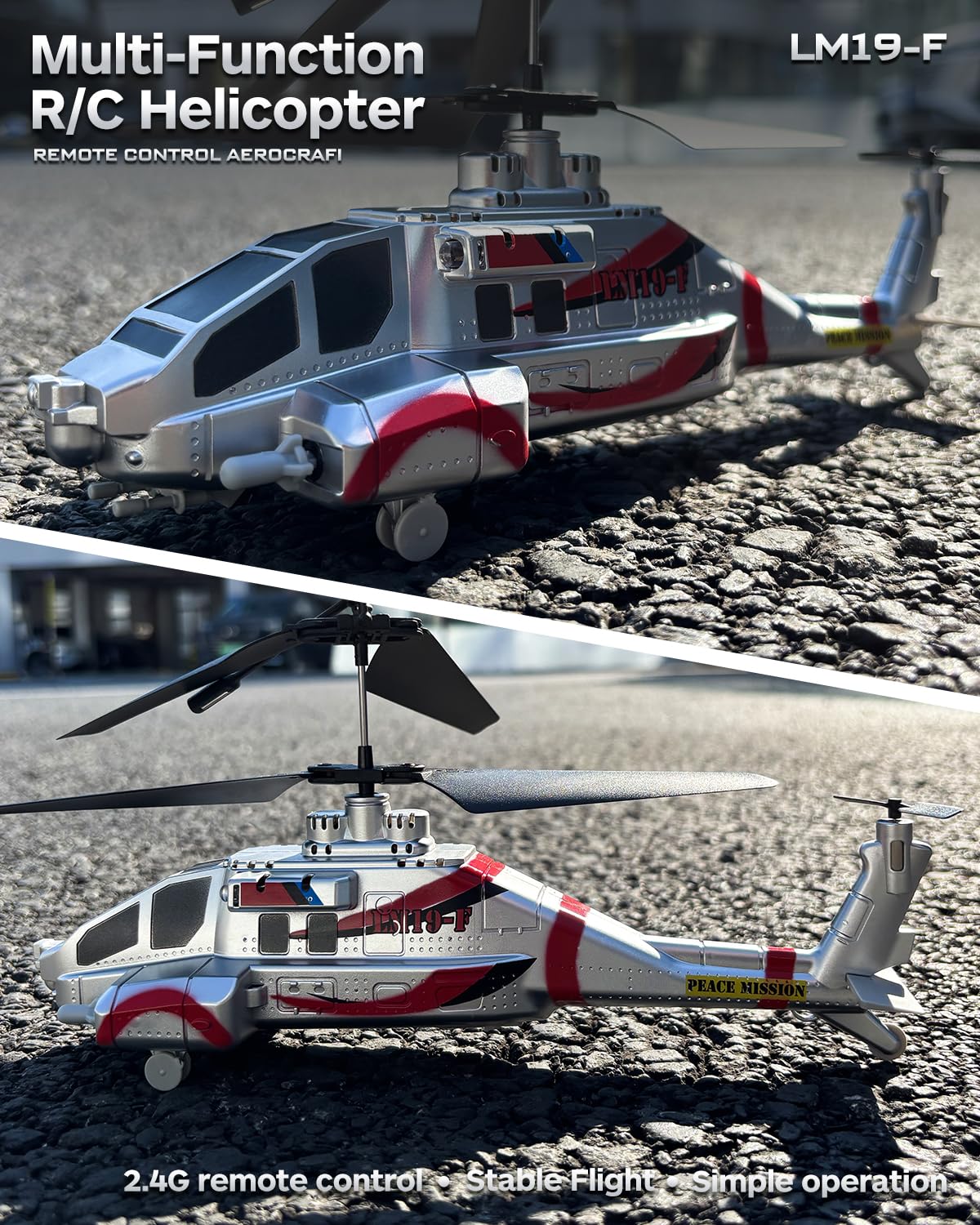 LMRC RC Helicopter with 10 Missiles, LM19-F 2.4GHz Remote Control Helicopter for Beginners and Adults, LED Lights, Altitude Hold, One-Key Take Off, Gifts for Military Fans (2 Batteries)