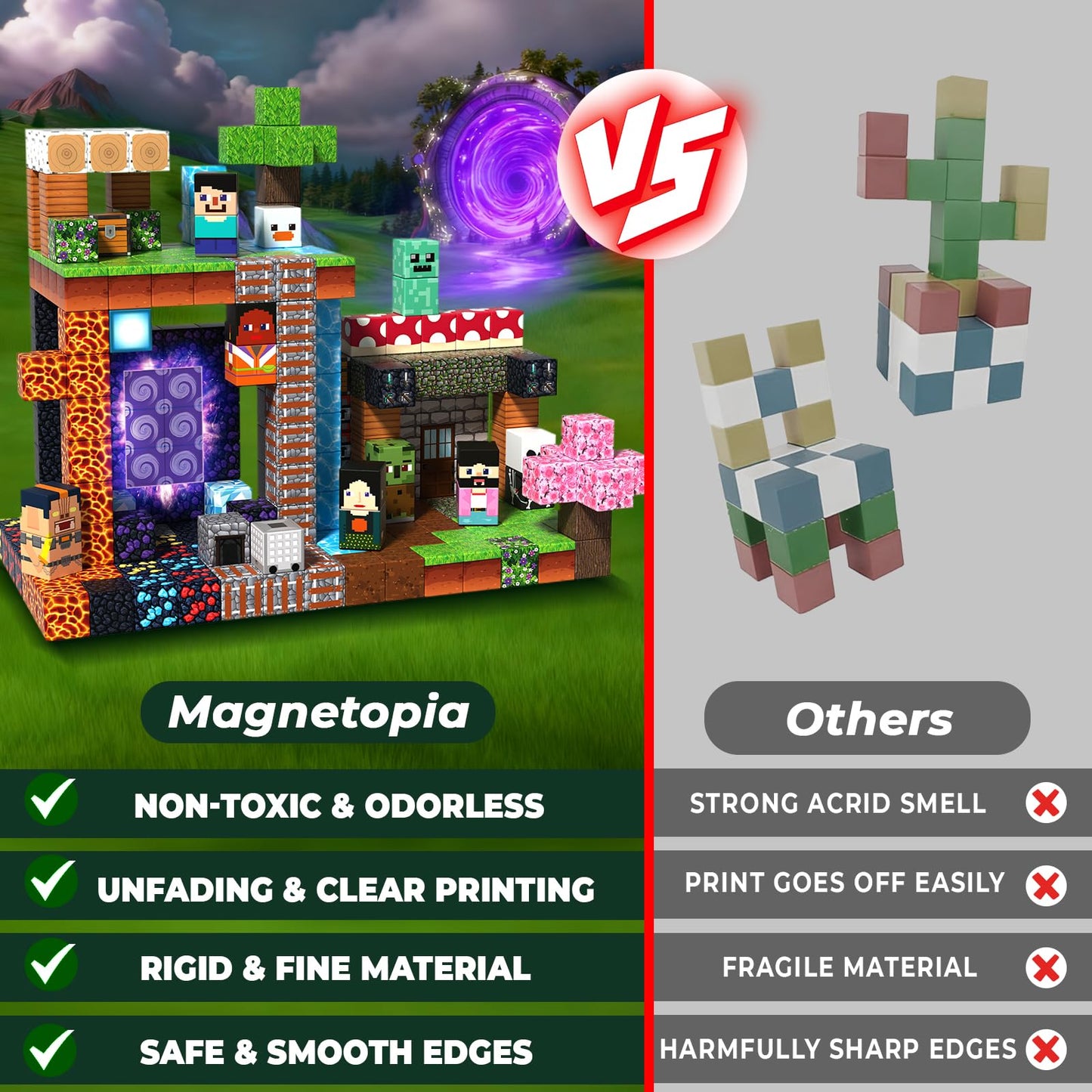 300PCS Magnetic Blocks - Magnetic Building Blocks Cubes Adventurer, Magnet Toys for Kids Age 3+, Toy Building Set for Kids, Magnets Stacking Construction Birthday Gifts for Boys Girls Age 4-8, 8-12