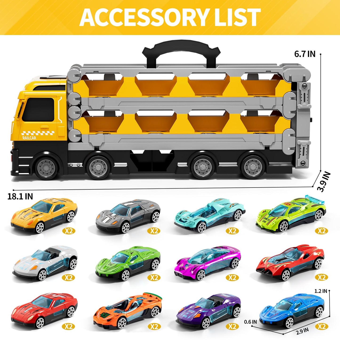 Ci Vetch 78-Inch Cars Trucks Toys for Toddler 1-3 2-4 3-5 4-7 Years Old Boys Kids, Transport Truck Toy with 24 Pcs Die-Cast Cars, Toys Gifts for 3 4 5 6 Year Old Boy, Toddler Boy Toy Ages 3-5 4-7