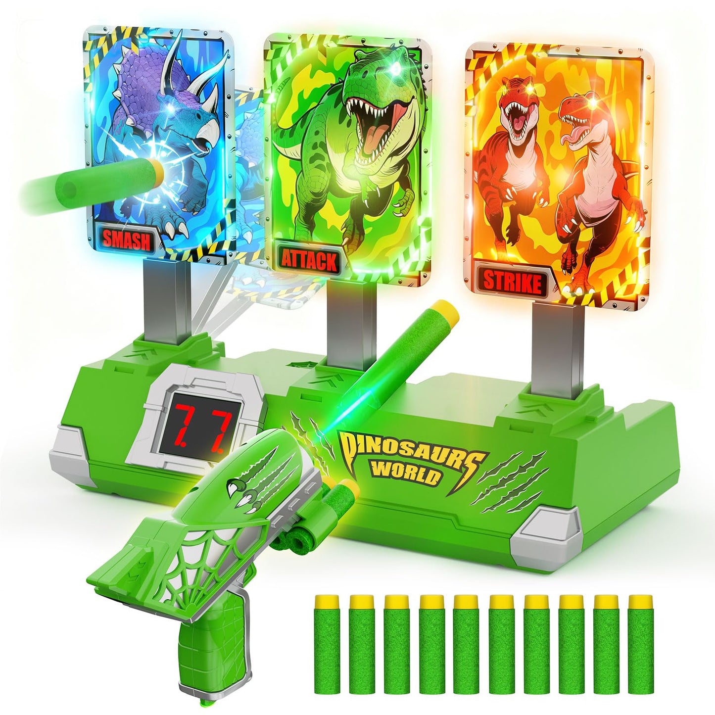 Toys for Boys Age 3-12, 3 Dinosaur-Themed & 3 Dino Flashing Lights & Dino Claw Launcher, Kid Toys, Fun Auto Reset Electronic Scoring Game with Sounds,3 4 5 6 7 8 9 10 11 12 Year Old Boy Birthday Gifts